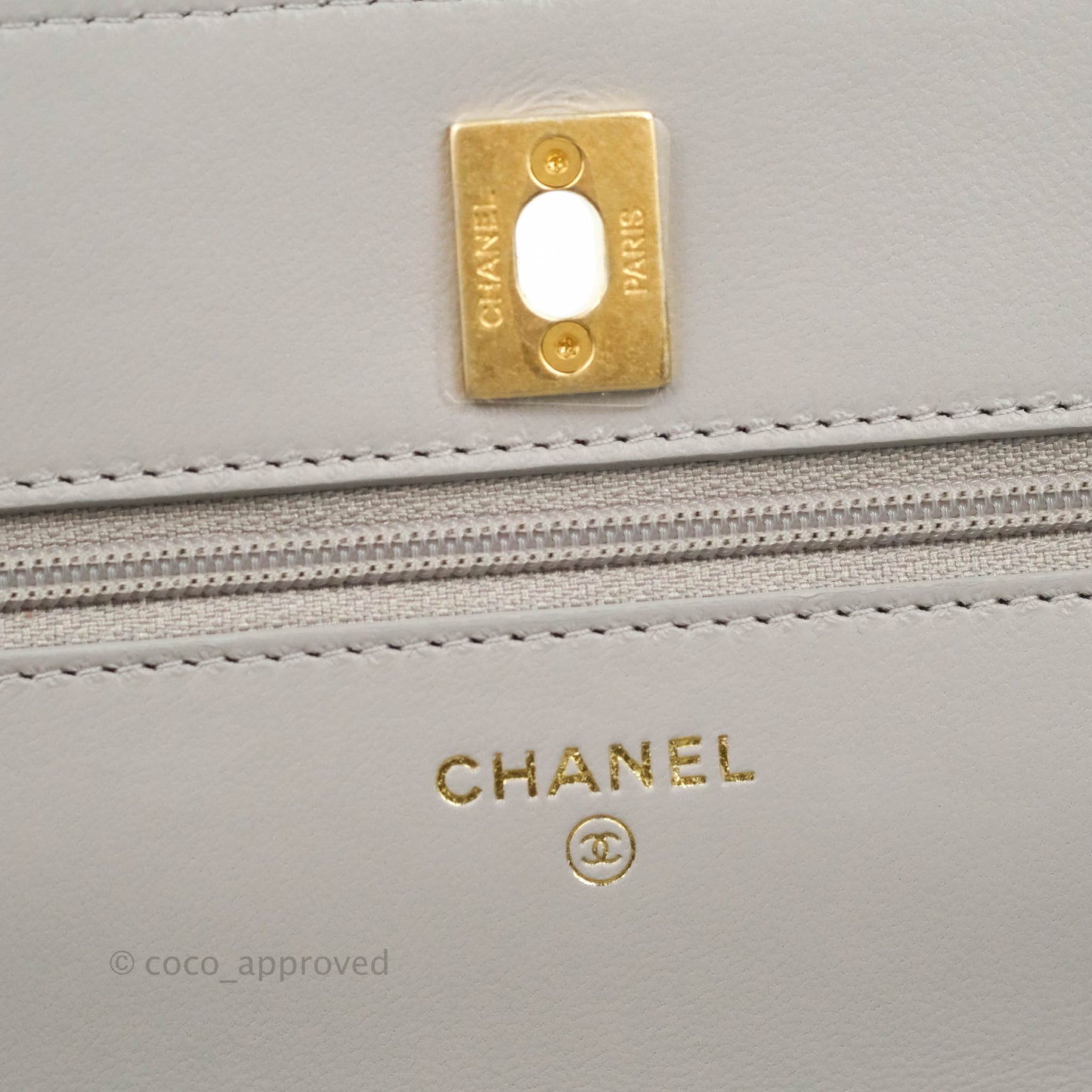Chanel Quilted Pearl Crush Wallet on Chain WOC Grey Lambskin Aged Gold Hardware