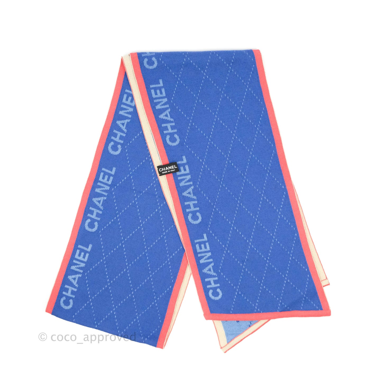 Chanel Knitted Scarf Quilted Blue Pink