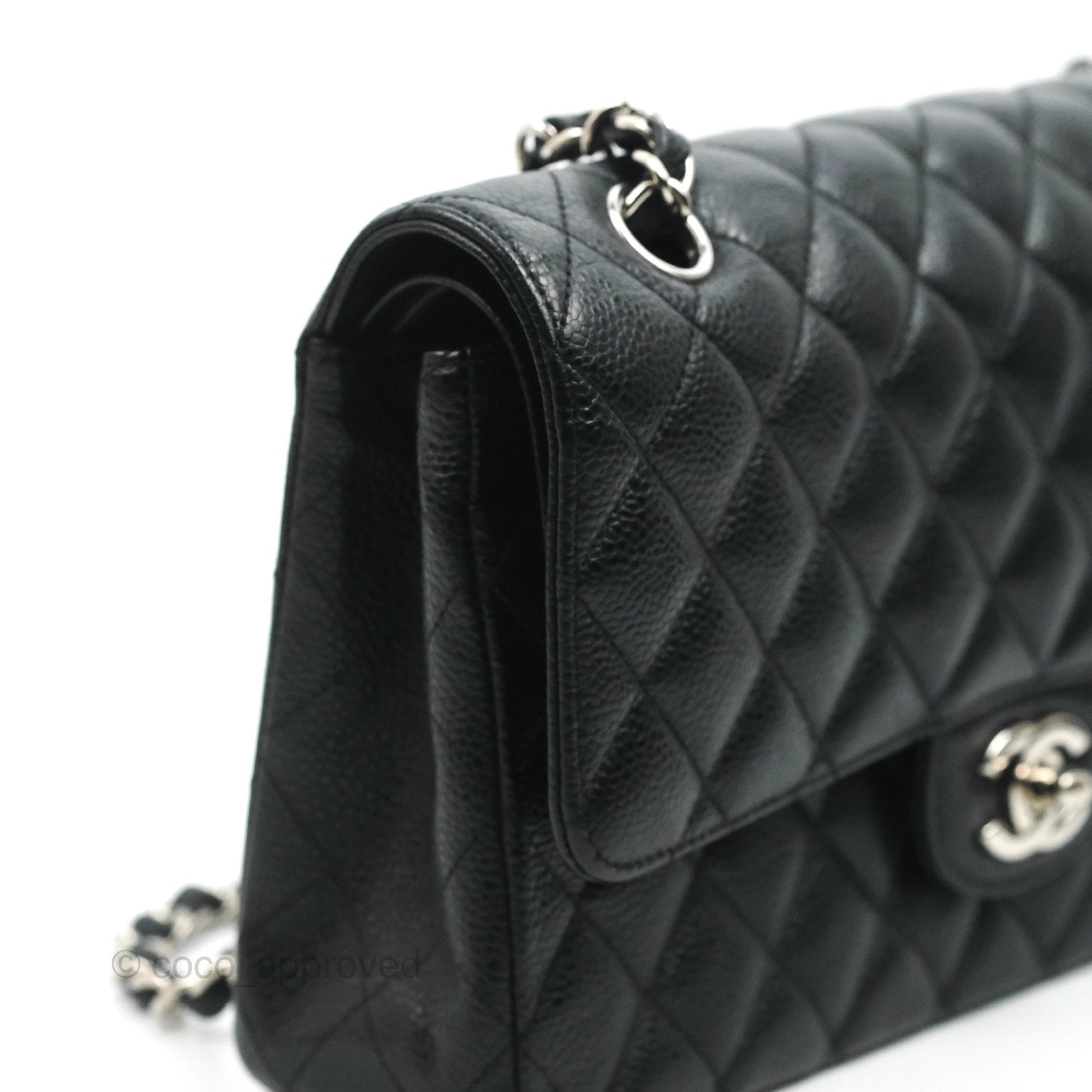 Chanel Classic M/L Medium Flap Quilted Black Caviar Silver Hardware