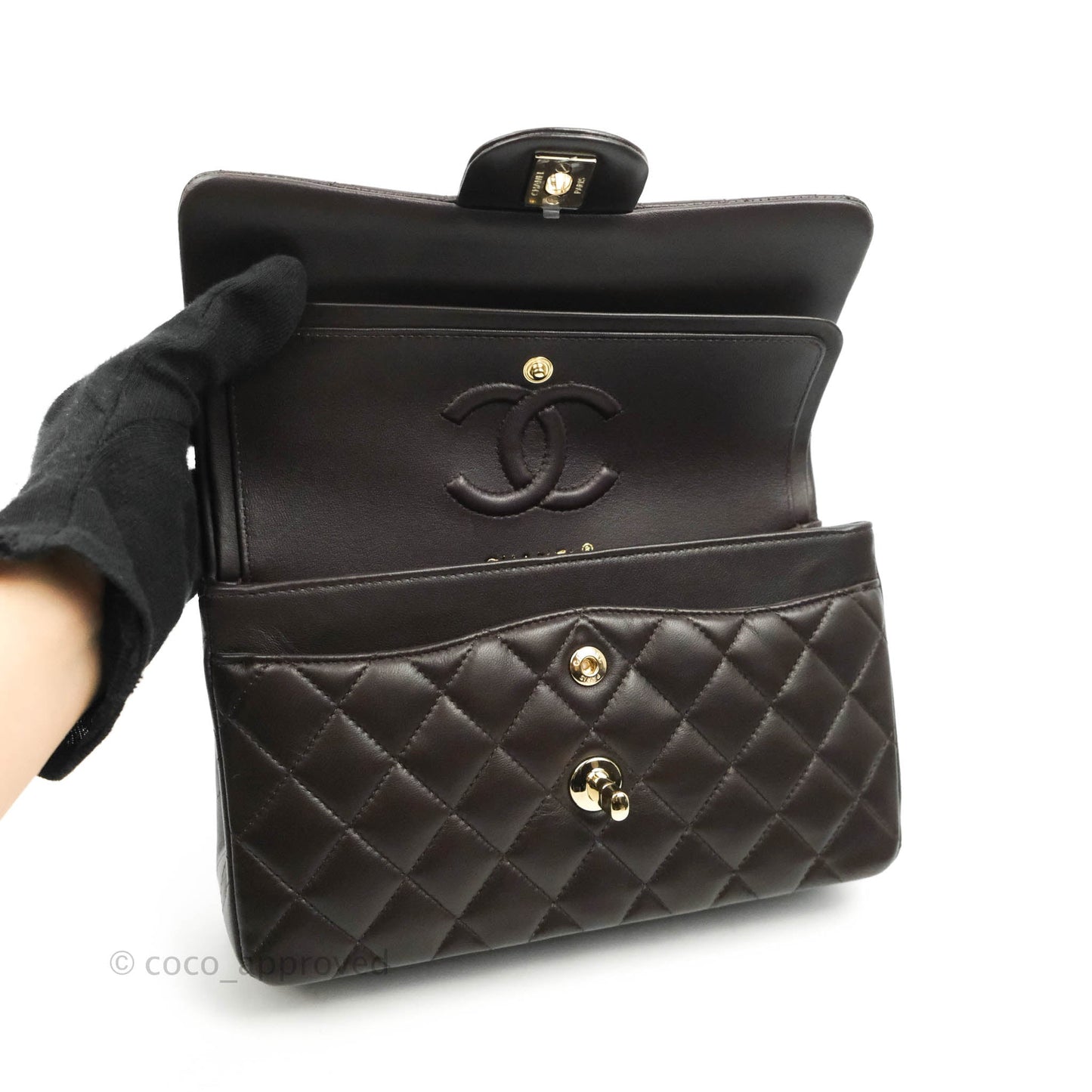 Chanel Classic Small S/M Lambskin Chocolate Brown Gold Hardware