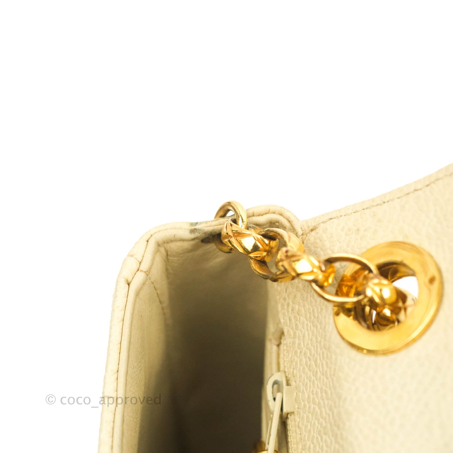 Chanel Vintage Vertical Mini Square Beige Caviar Gold Hardware
