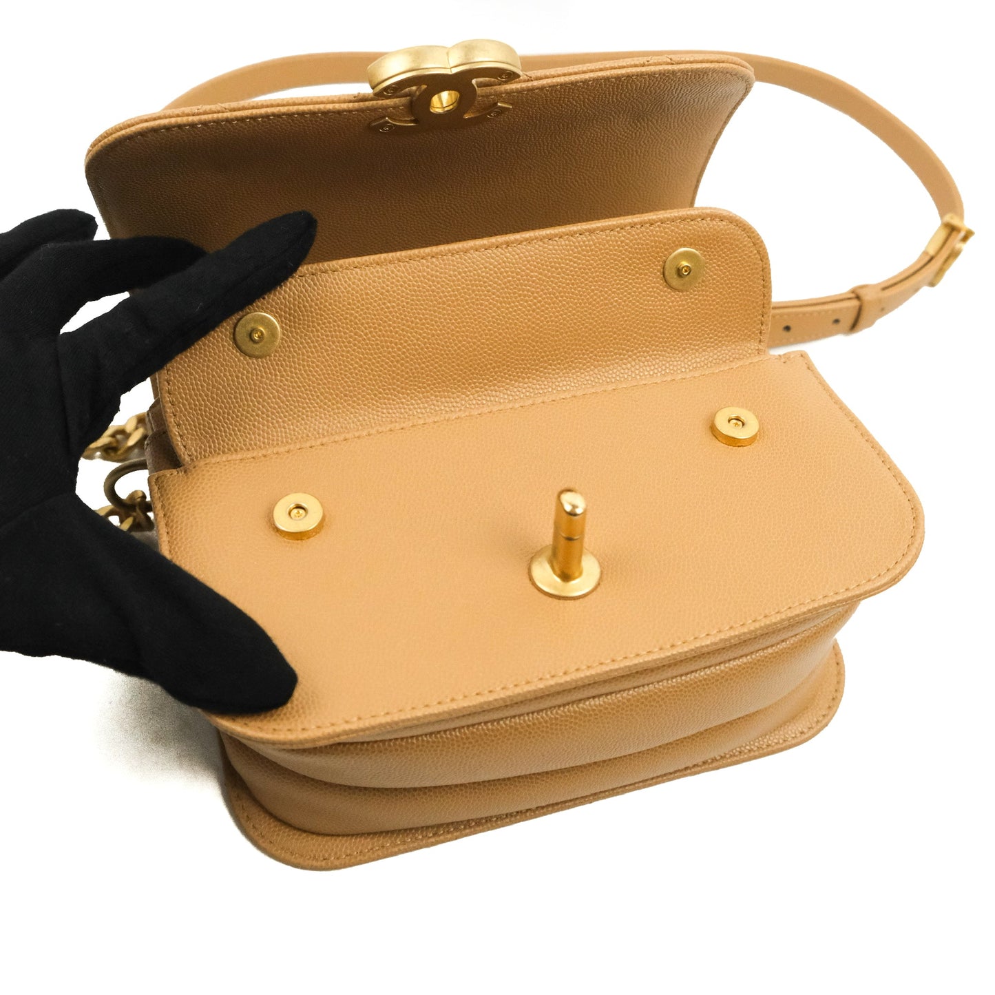 Chanel Mini Messenger Bag Beige Caviar Gold Hardware 21K