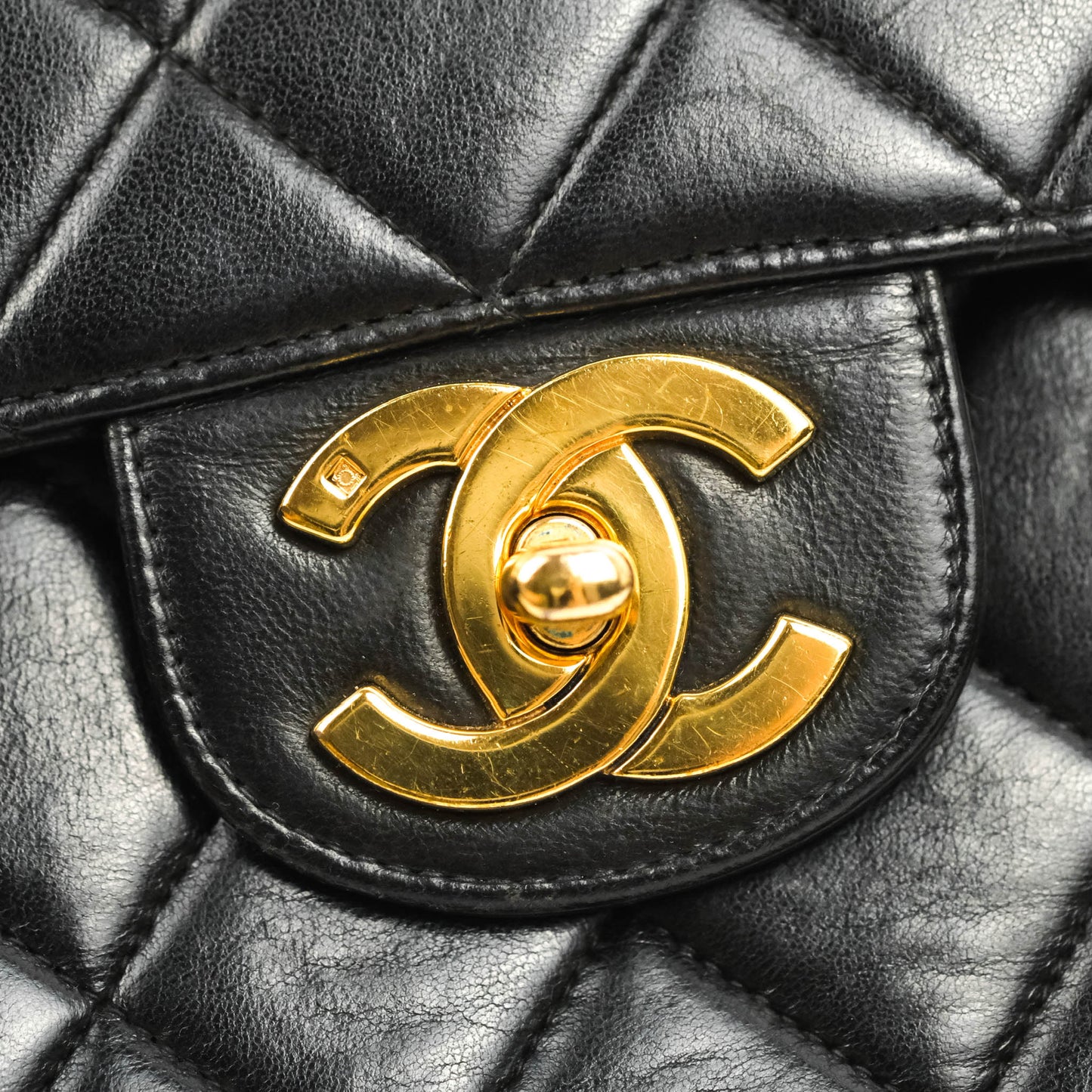 Chanel Vintage Jumbo Single Flap Black Lambskin 24K Gold Hardware
