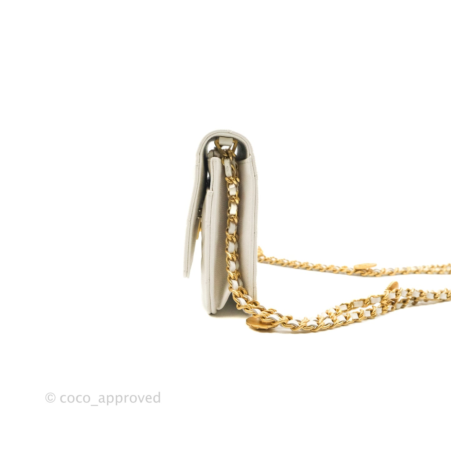 Chanel Quilted Gold CC Coin Wallet on Chain WOC White Caviar Gold Hardware