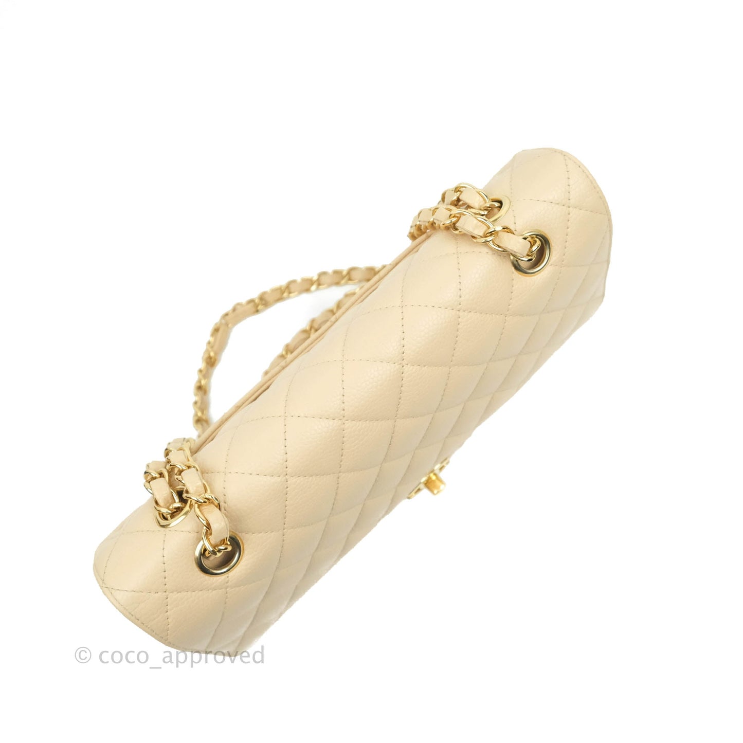 Chanel Classic M/L Medium Double Flap Bag Beige Caviar Gold Hardware