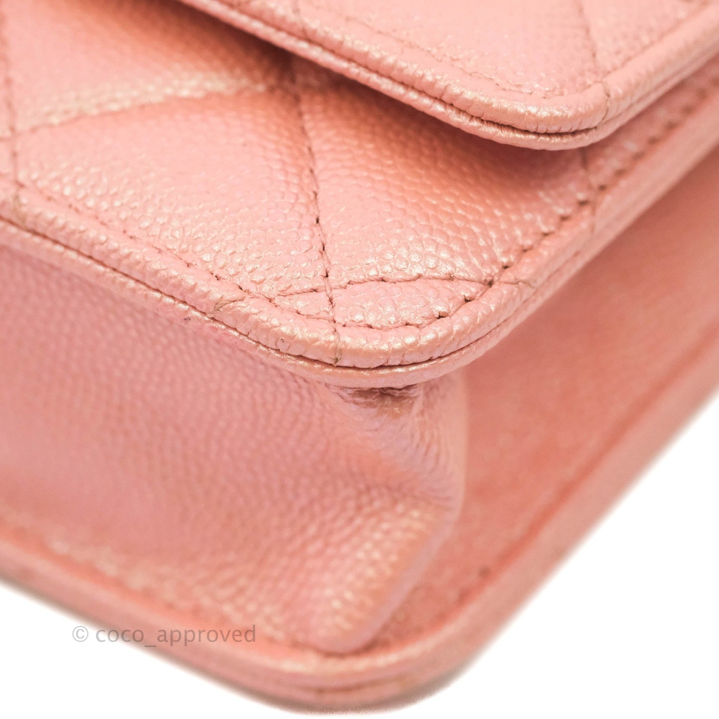 Chanel Quilted Wallet on Chain WOC Iridescent Pink Caviar Gold Hardware 19S