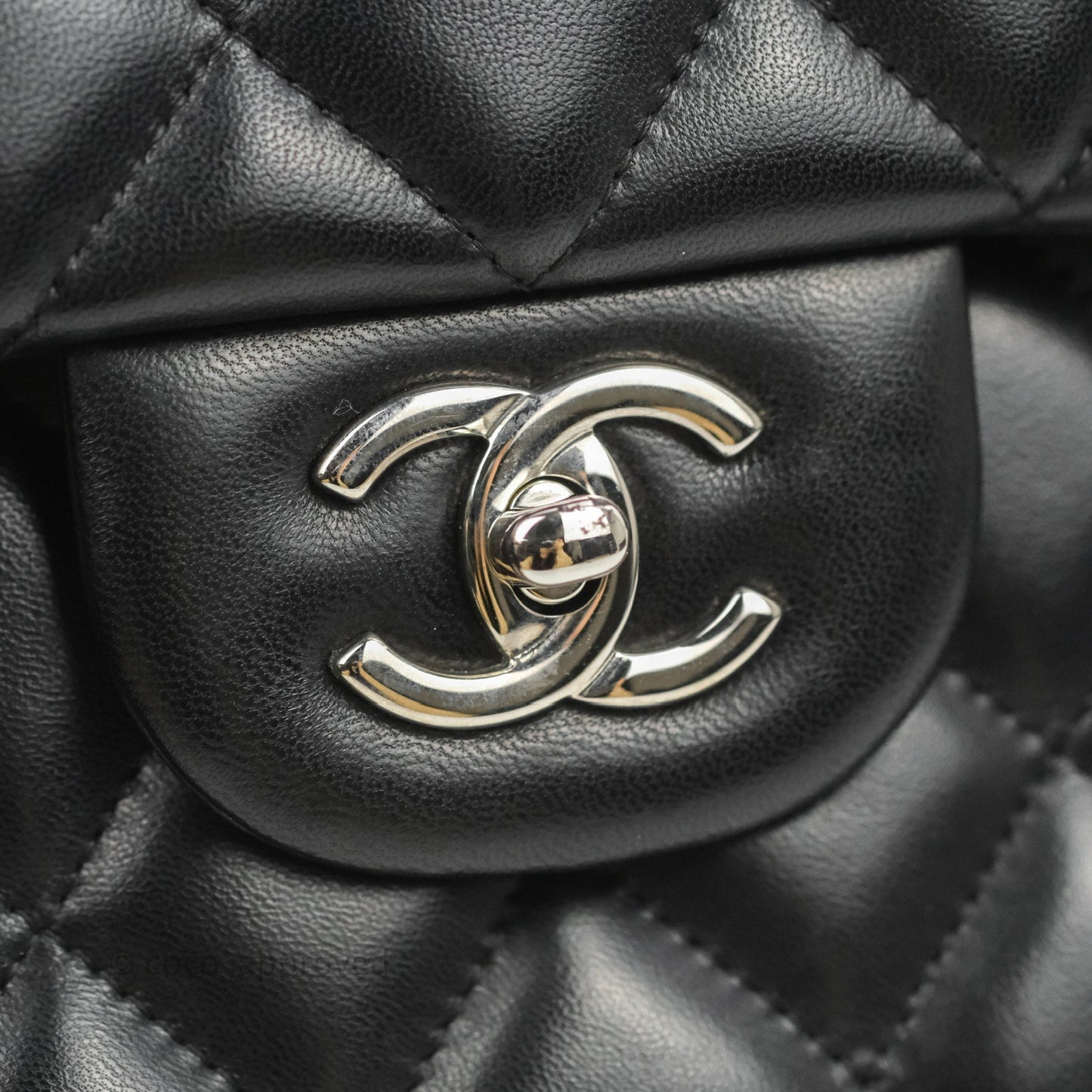 Chanel Quilted Jumbo Double Flap Black Lambskin Silver Hardware