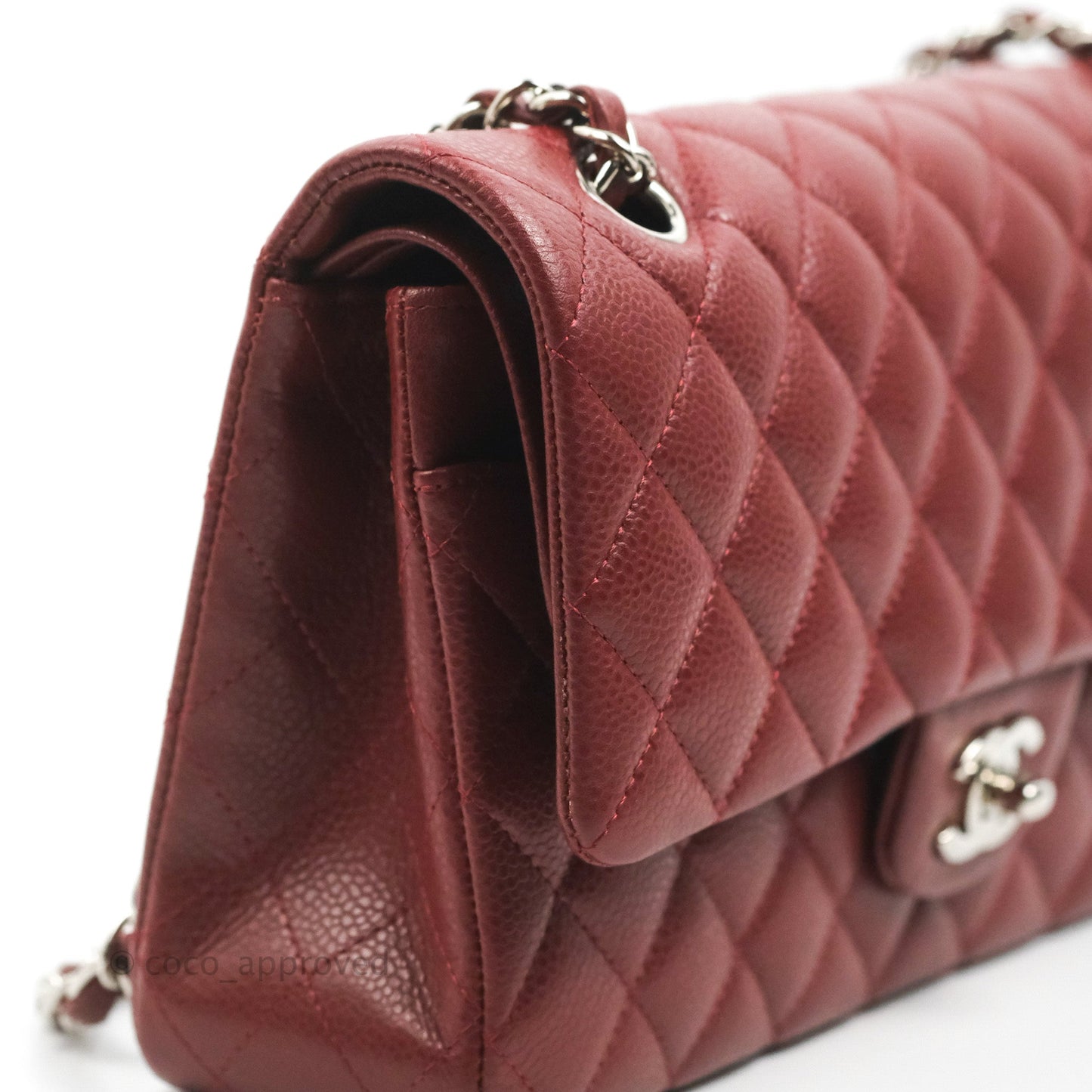 Chanel Classic M/L Medium Flap Quilted Dark Red Caviar Silver Hardware