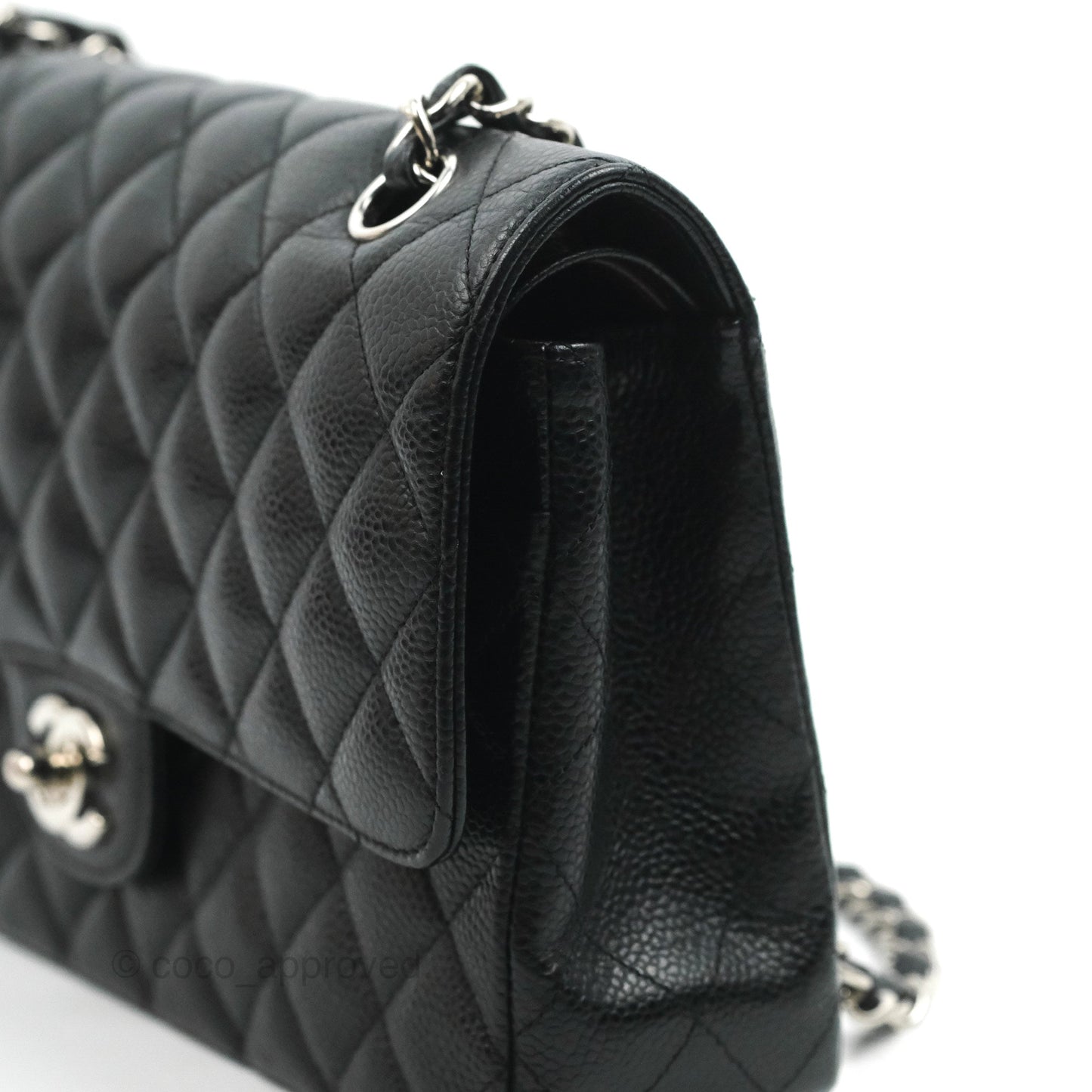 Chanel Classic M/L Medium Flap Quilted Black Caviar Silver Hardware