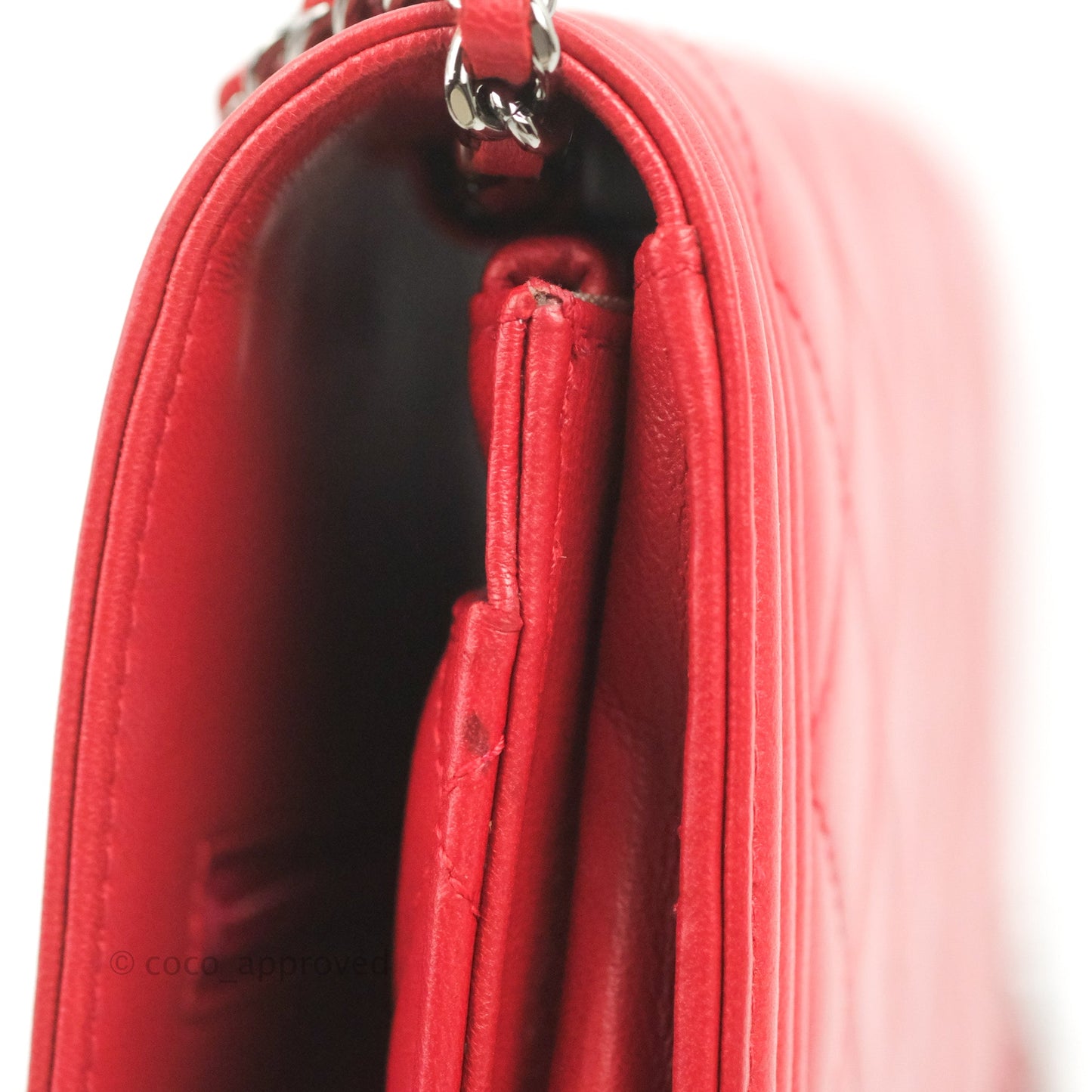 Chanel Boy Wallet on Chain WOC Red Lambskin Dark Silver Hardware