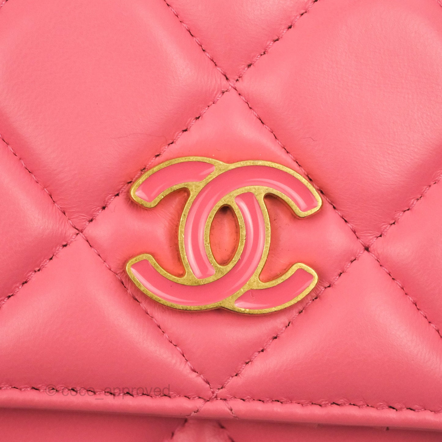 Chanel Enamel Quilted Pending CC Mini WOC Pink Lambskin Aged Gold Hardware 22P