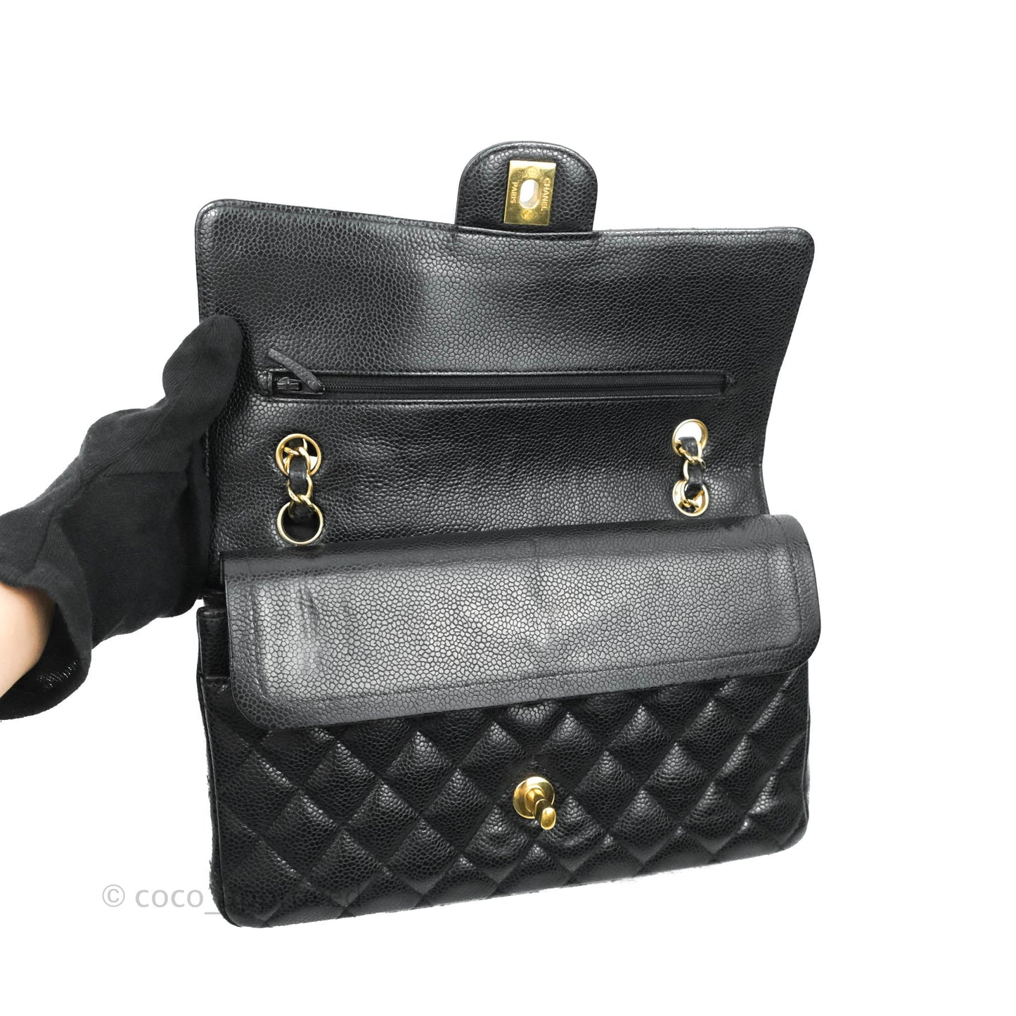 Chanel Classic M/L Medium Double Flap Black Caviar Gold Hardware