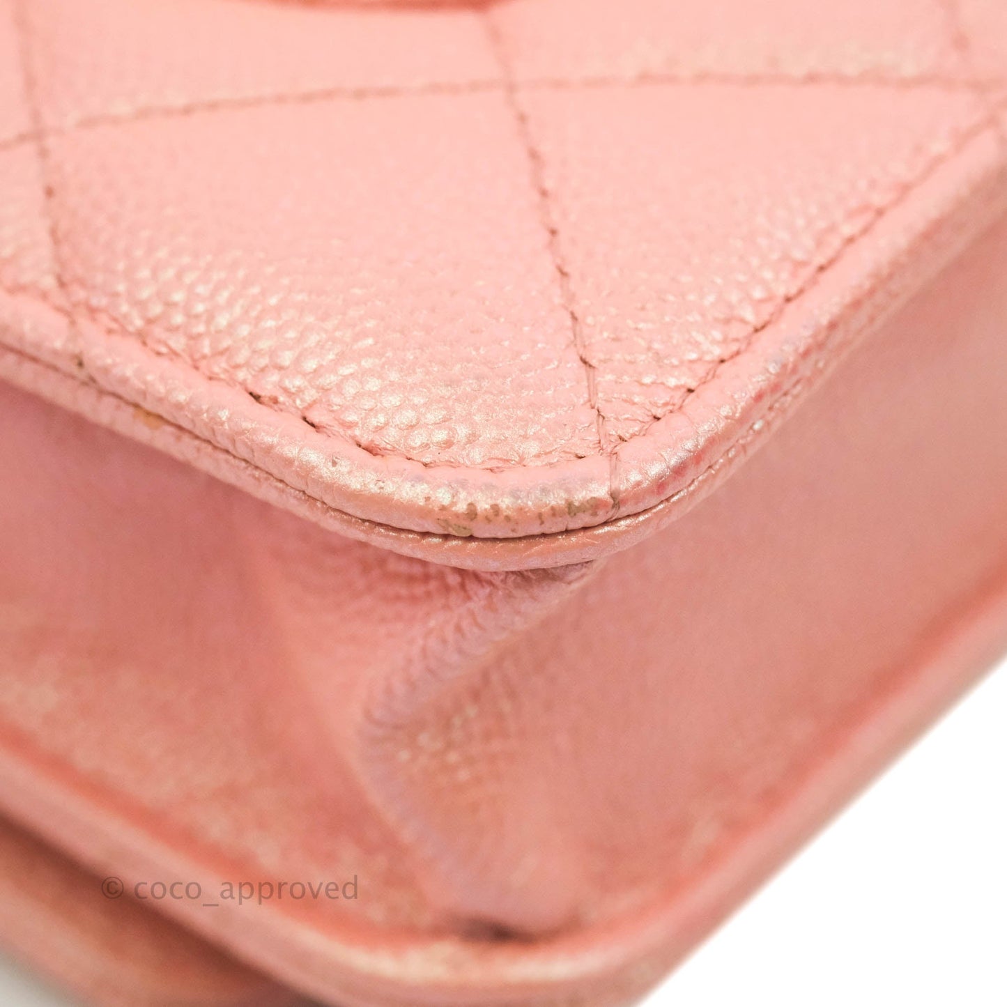 Chanel Quilted Wallet on Chain WOC Iridescent Pink Caviar Gold Hardware 19S