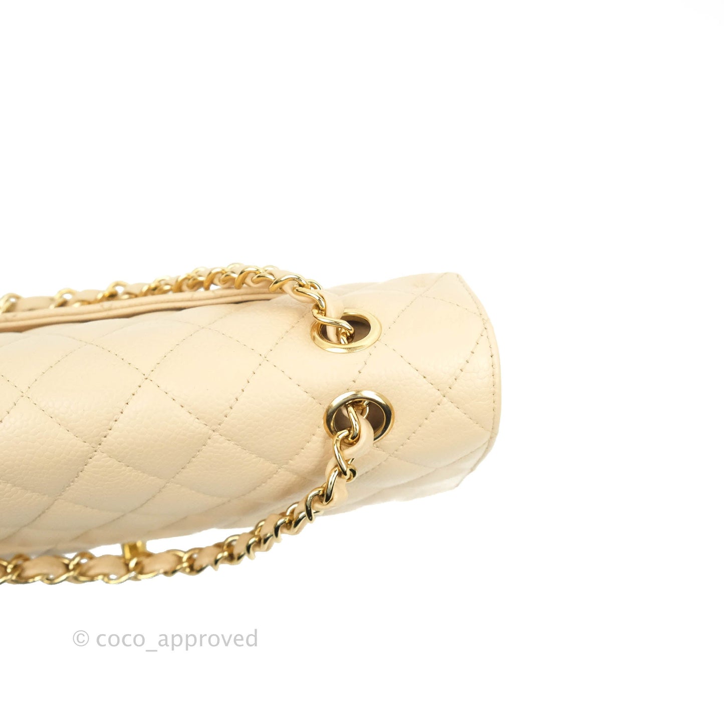 Chanel Classic M/L Medium Double Flap Bag Beige Caviar Gold Hardware