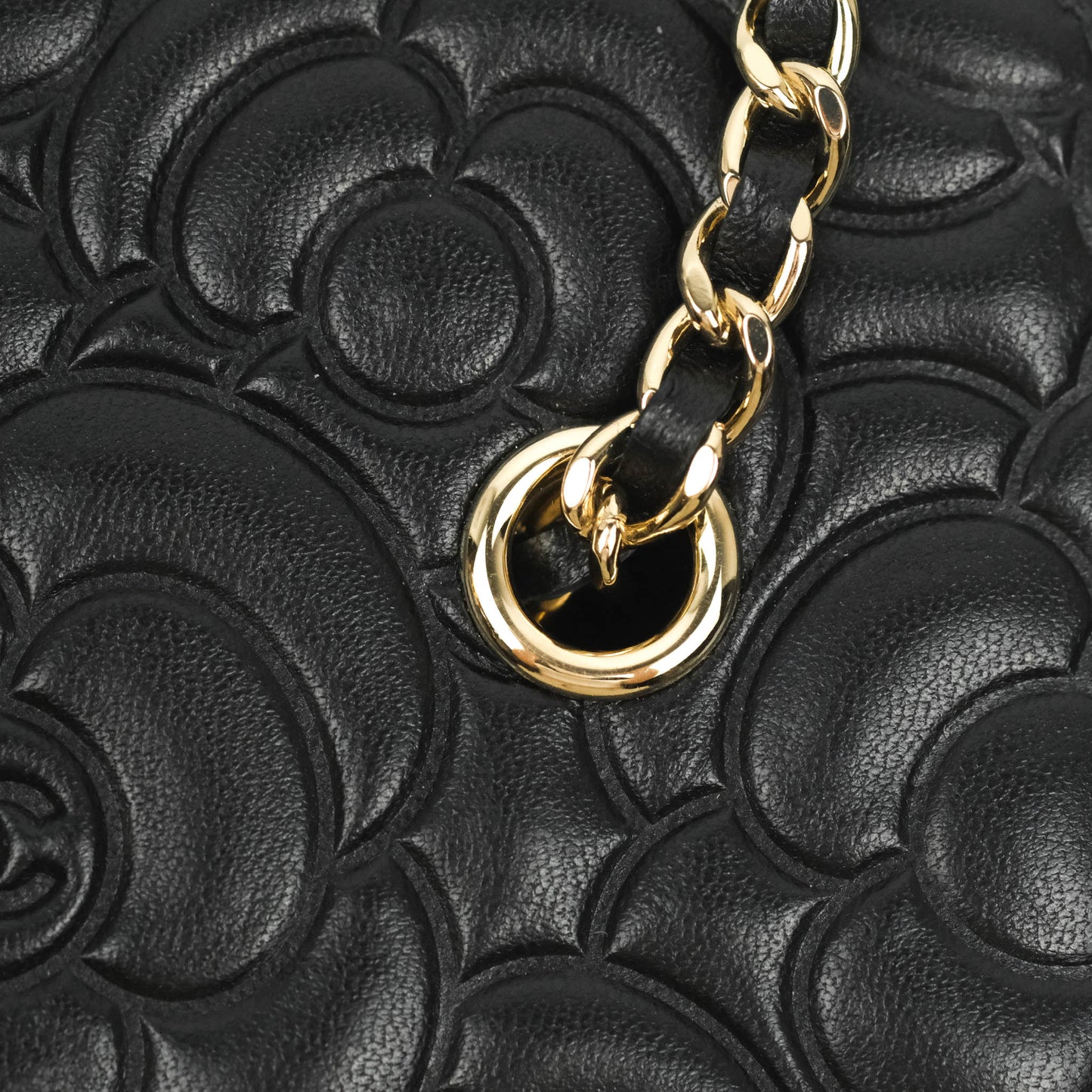 Chanel Vanity Rectangular Camellia Embossed Black Lambskin Gold Hardware
