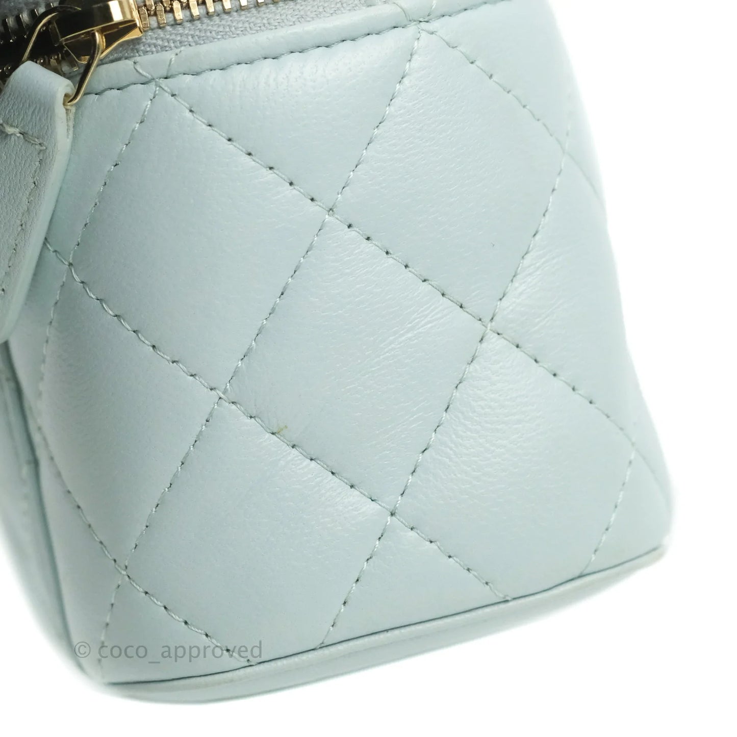 Chanel Mini Top Handle Vanity With Chain Light Blue Lambskin Gold Hardware
