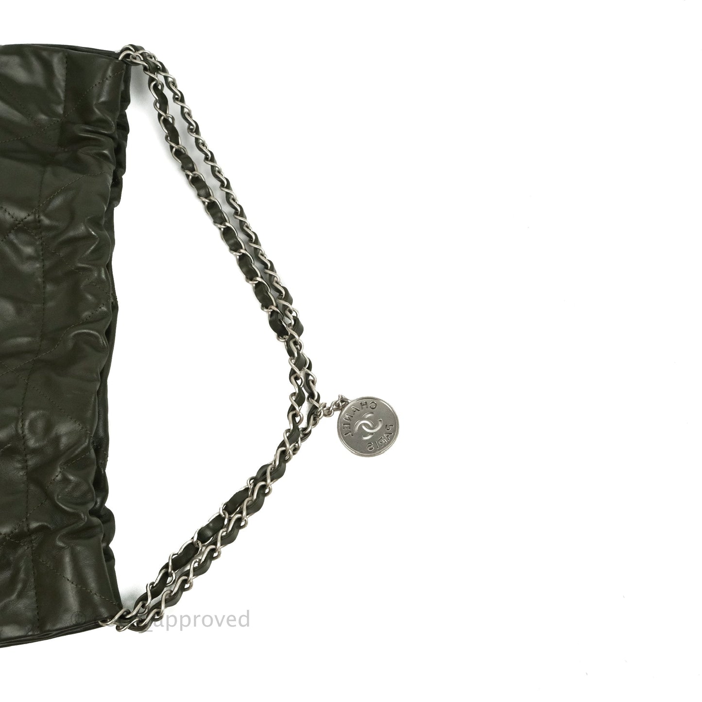 Chanel 22 Medium Army Green Shiny Calfskin Ruthenium Hardware