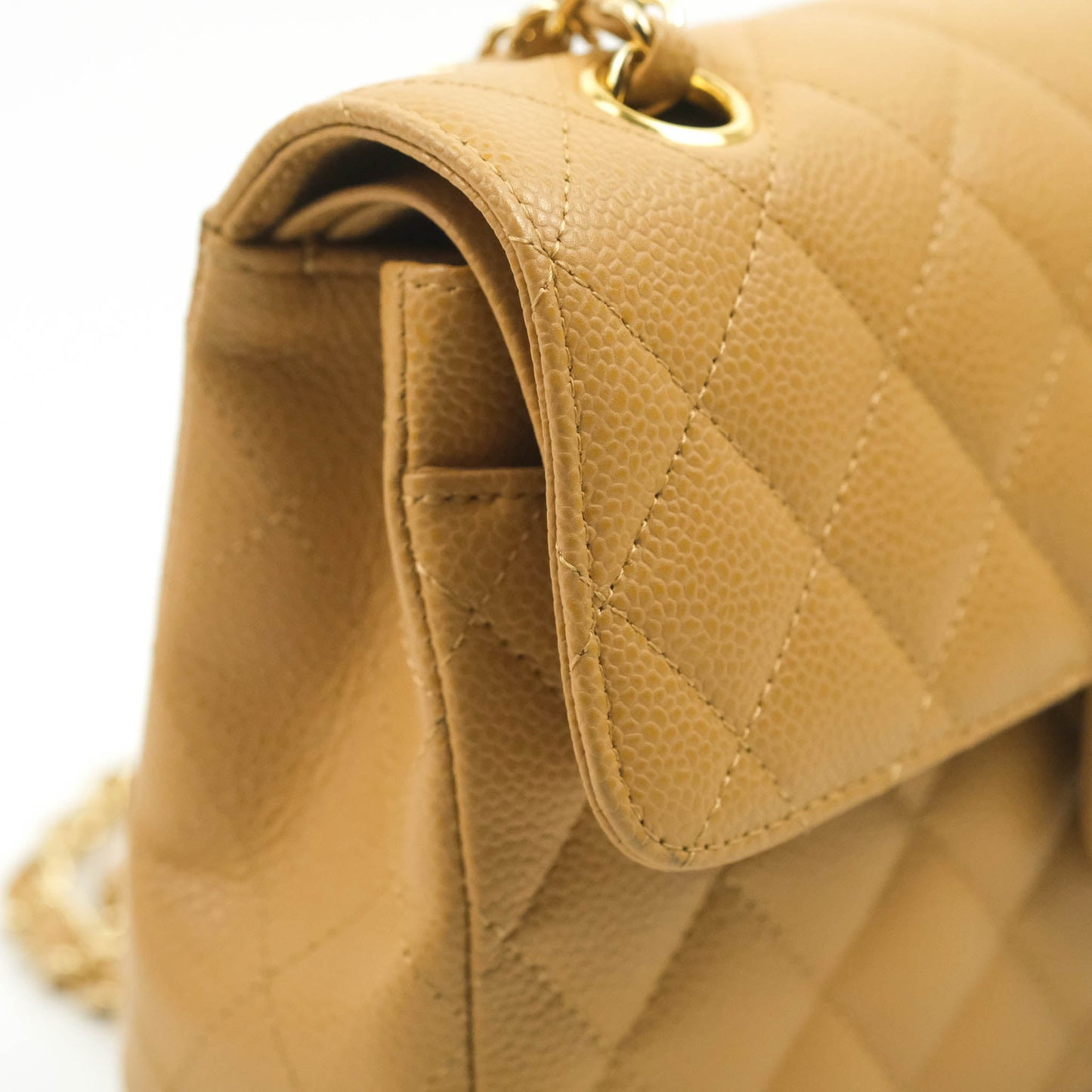 Chanel S/M Small Classic Quilted Flap Dark Beige Caviar 24K Gold Hardware