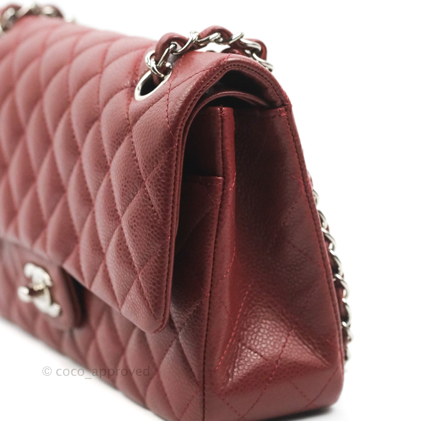 Chanel Classic M/L Medium Flap Quilted Dark Red Caviar Silver Hardware