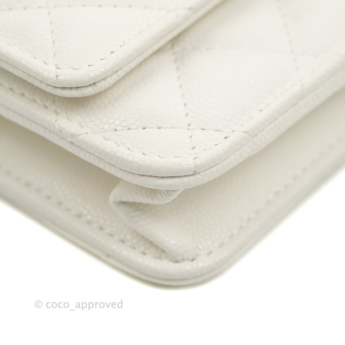 Chanel Quilted Gold CC Coin Wallet on Chain WOC White Caviar Gold Hardware