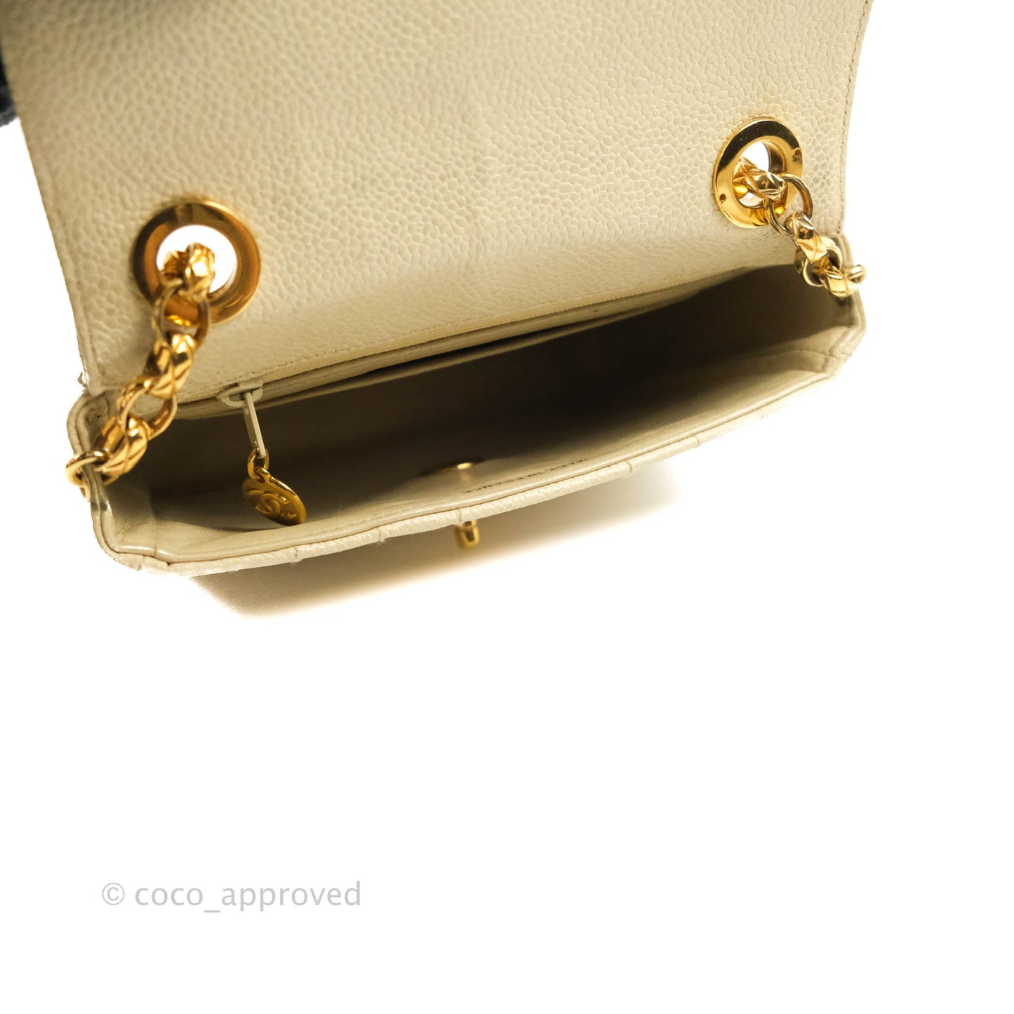 Chanel Vintage Vertical Mini Square Beige Caviar Gold Hardware