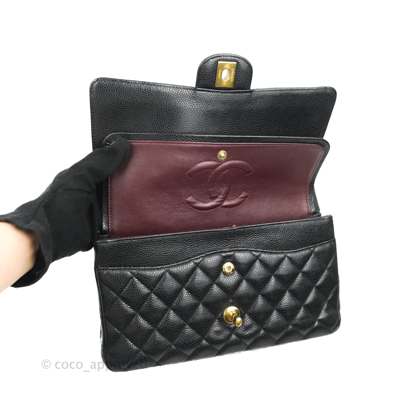 Chanel Classic M/L Medium Double Flap Black Caviar Gold Hardware
