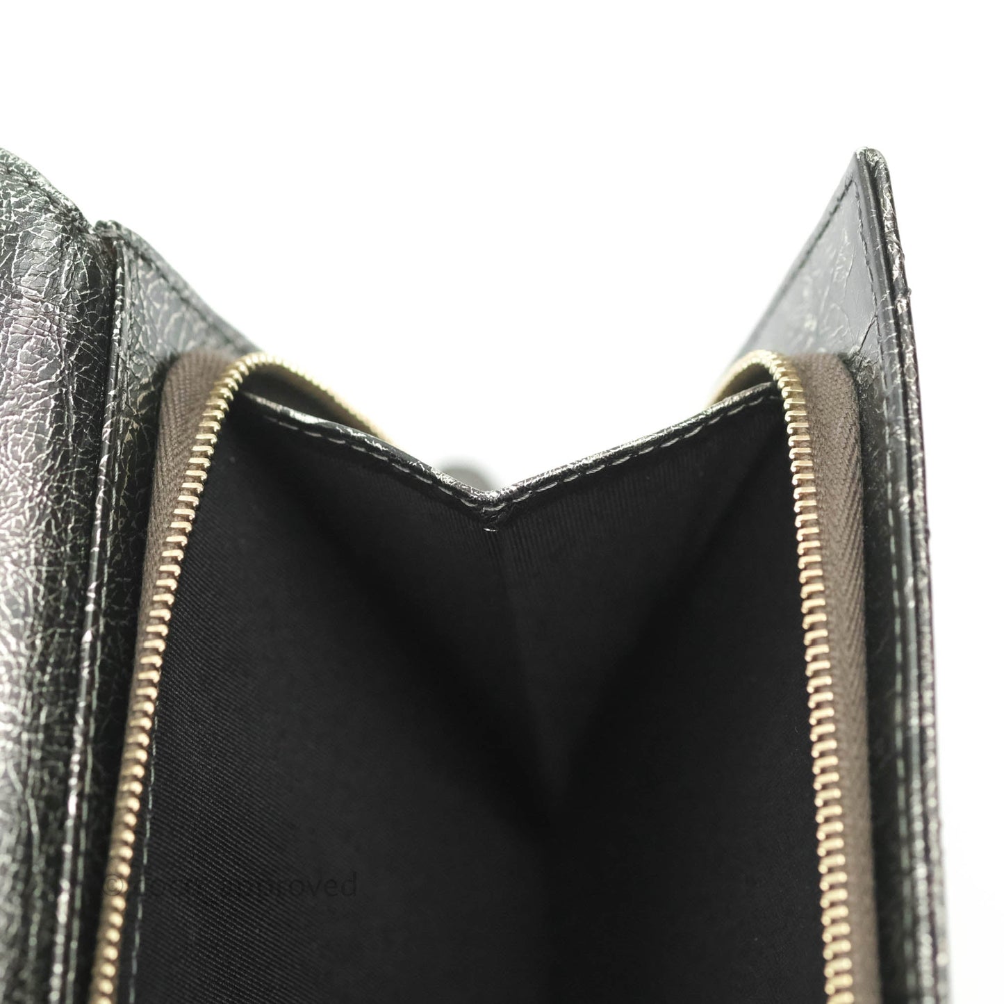Chanel Cracked Metallic Calfskin Quilted Zip Away Chain Clutch Dark Silver Aged Gold Hardware