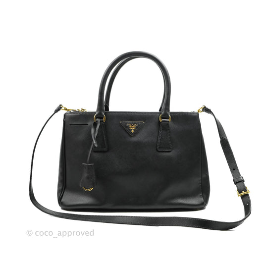 Prada Galleria Double Lux Black Saffiano Leather Zip Satchel
