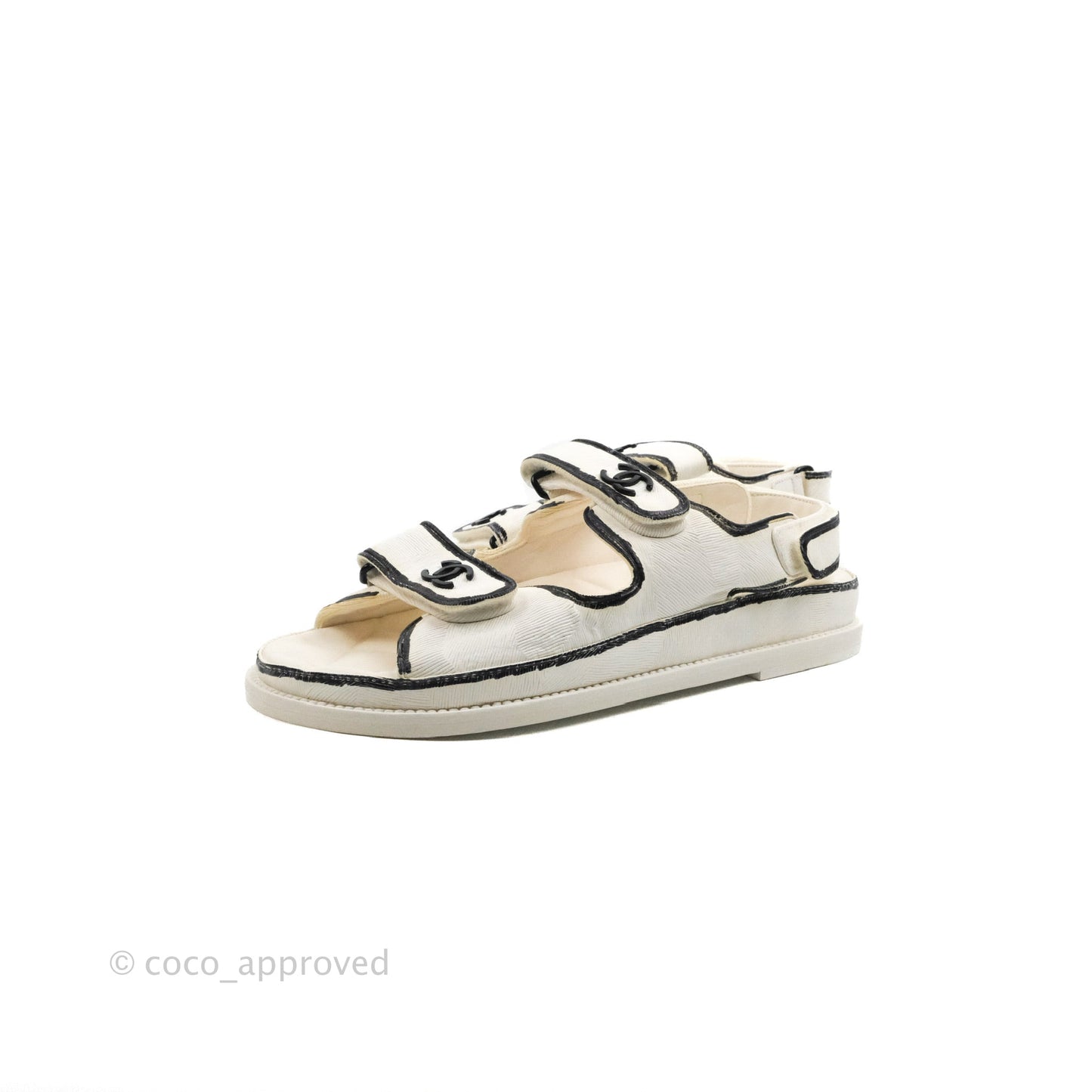 Chanel CC White Black Slide Strap Flat Dad Sandals Size 39