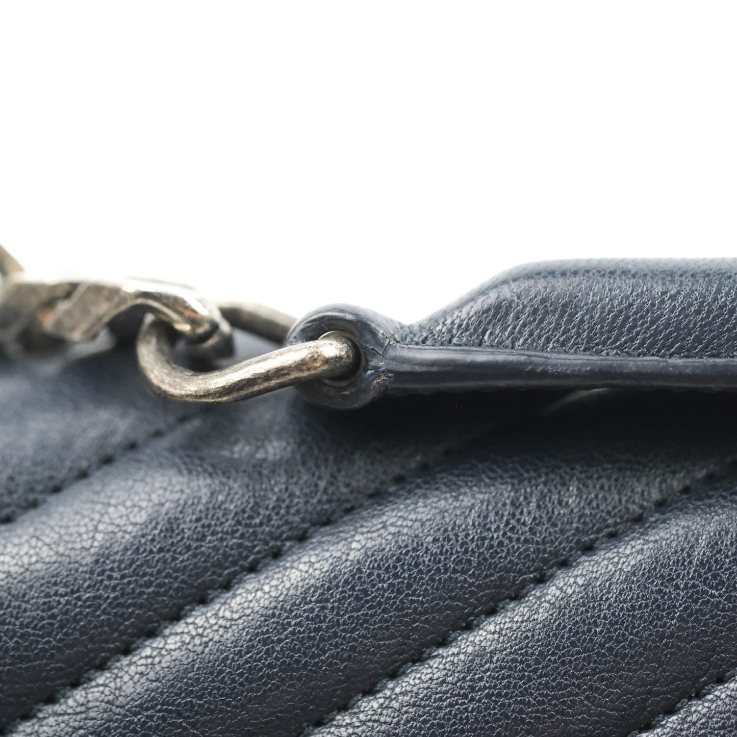 Saint Laurent Chevron Large College Navy Chain Bag Ruthenium Hardware