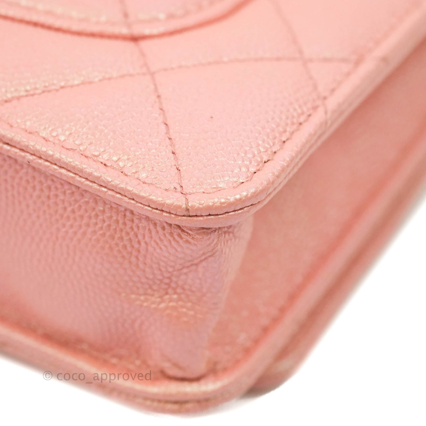 Chanel Quilted Wallet on Chain WOC Iridescent Pink Caviar Gold Hardware 19S