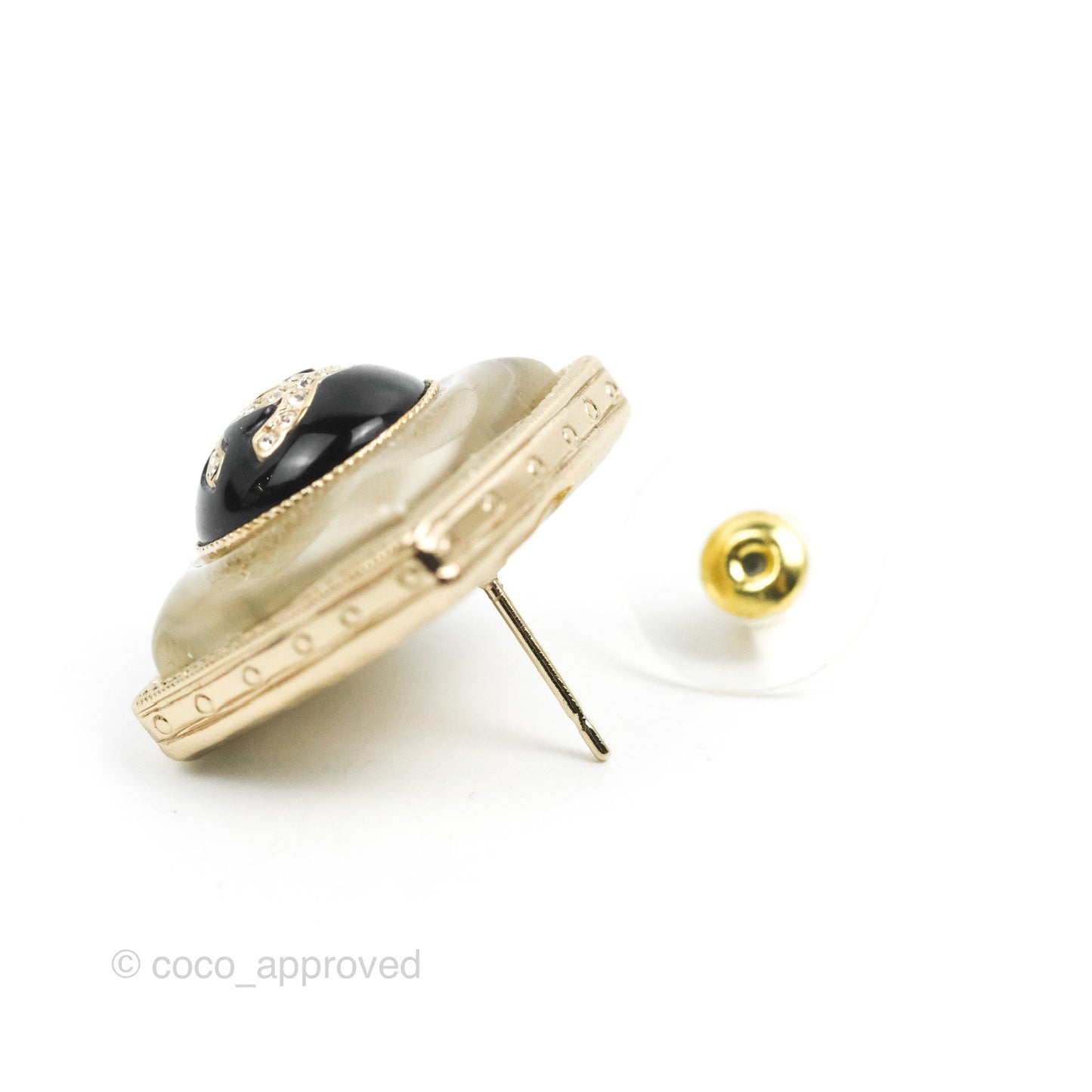 Chanel Square Resin Black Crystal CC Earrings Gold Tone 22C