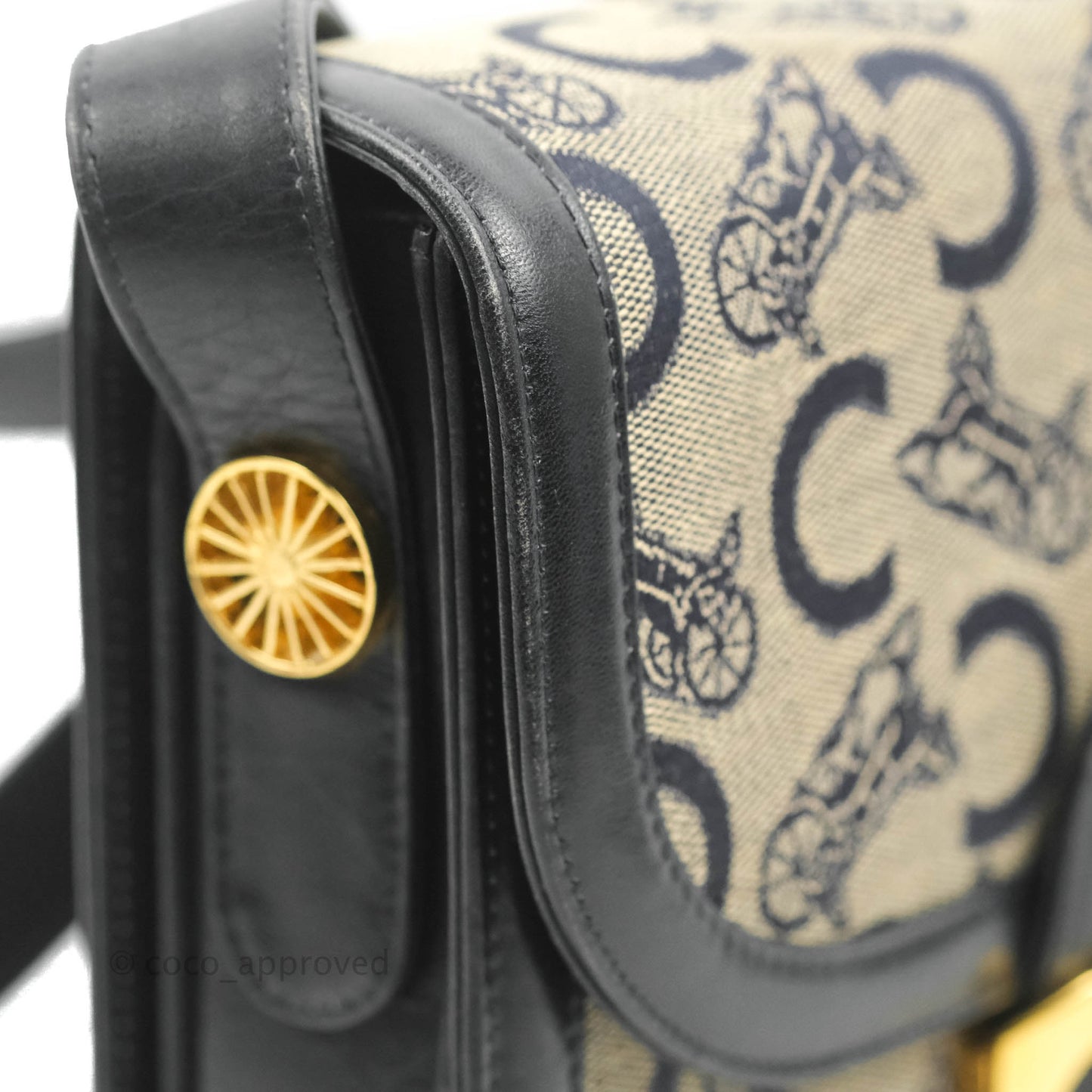 Celine Macadam Horse Carriage Bag Navy Gold Hardware