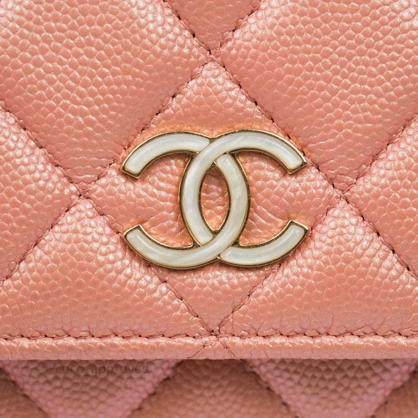 Chanel Quilted Wallet on Chain WOC Iridescent Pink Caviar Gold Hardware 19S