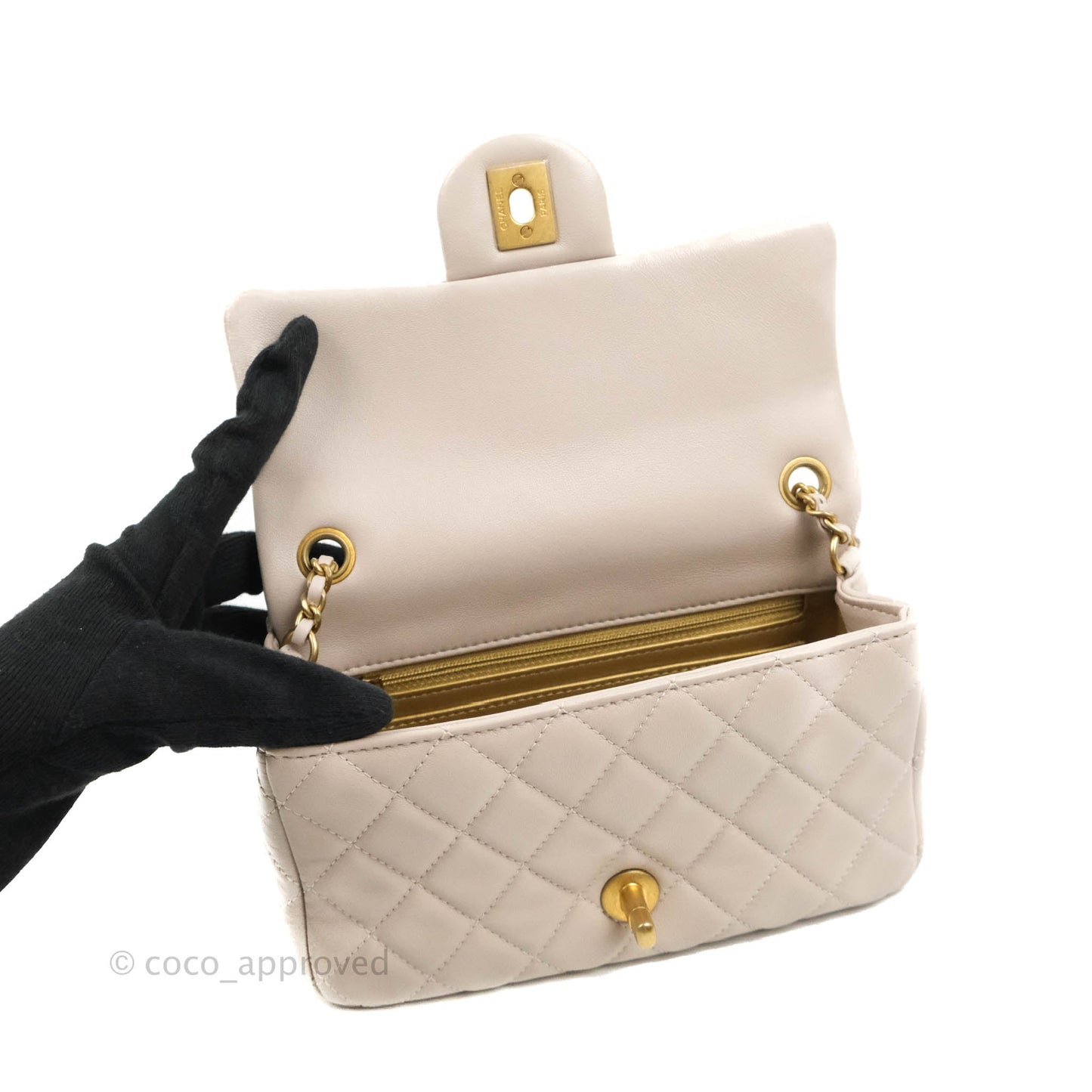 Chanel Mini Rectangular Pearl Crush Quilted Lilac Lambskin Aged Gold Hardware