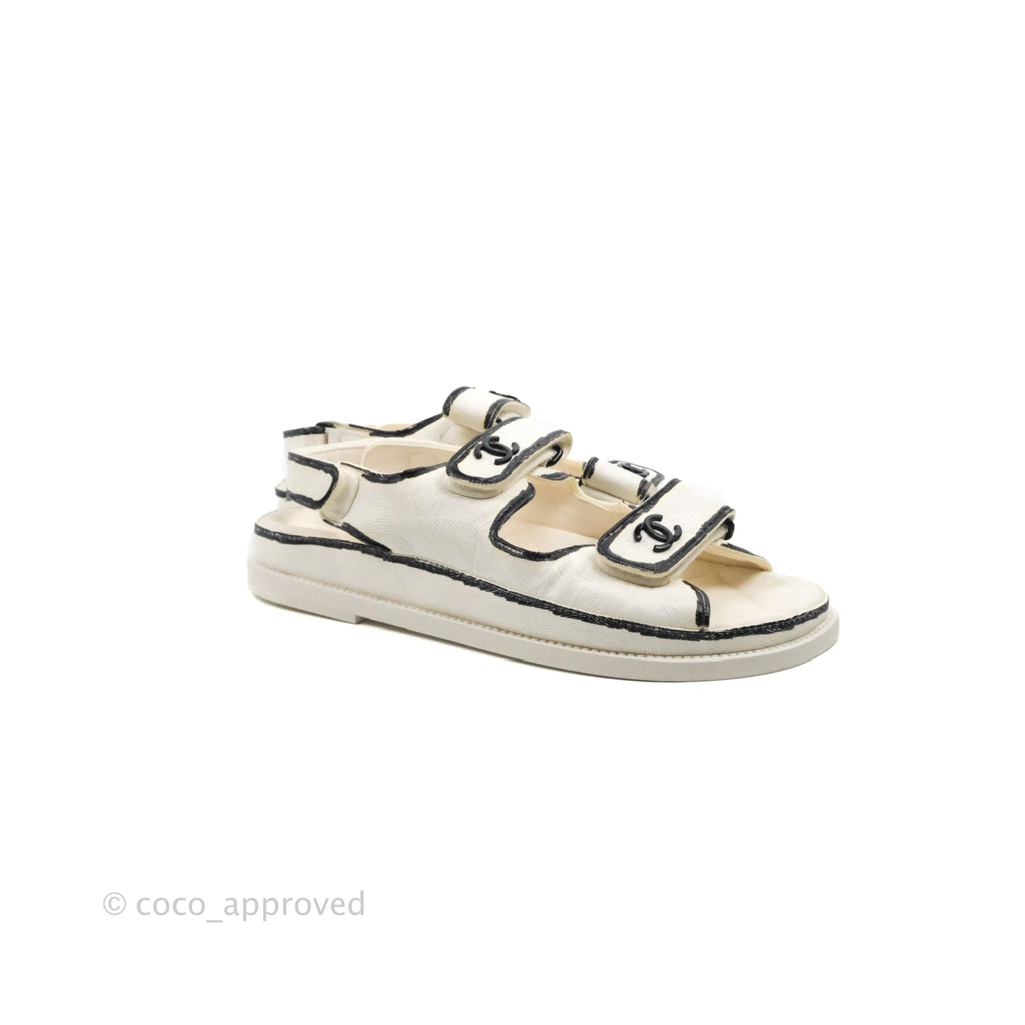 Chanel CC White Black Slide Strap Flat Dad Sandals Size 39