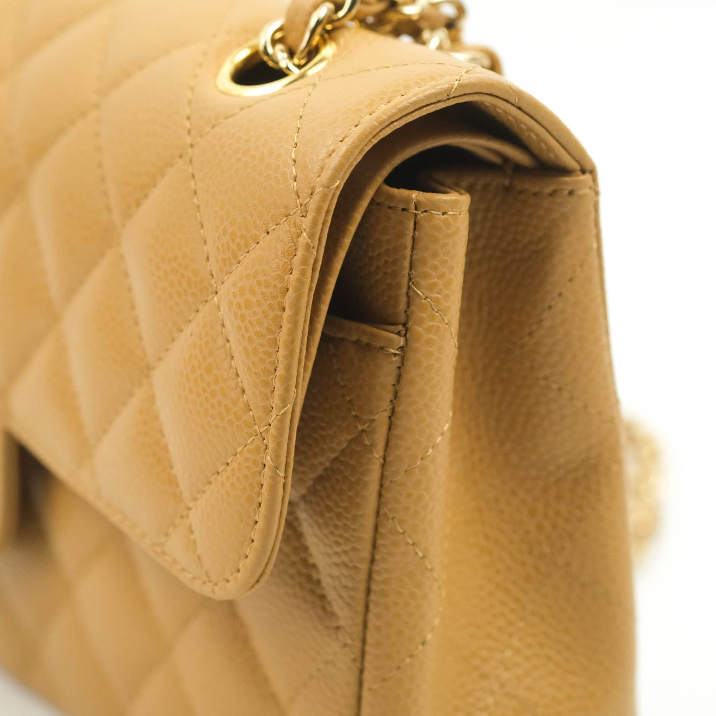 Chanel S/M Small Classic Quilted Flap Dark Beige Caviar 24K Gold Hardware