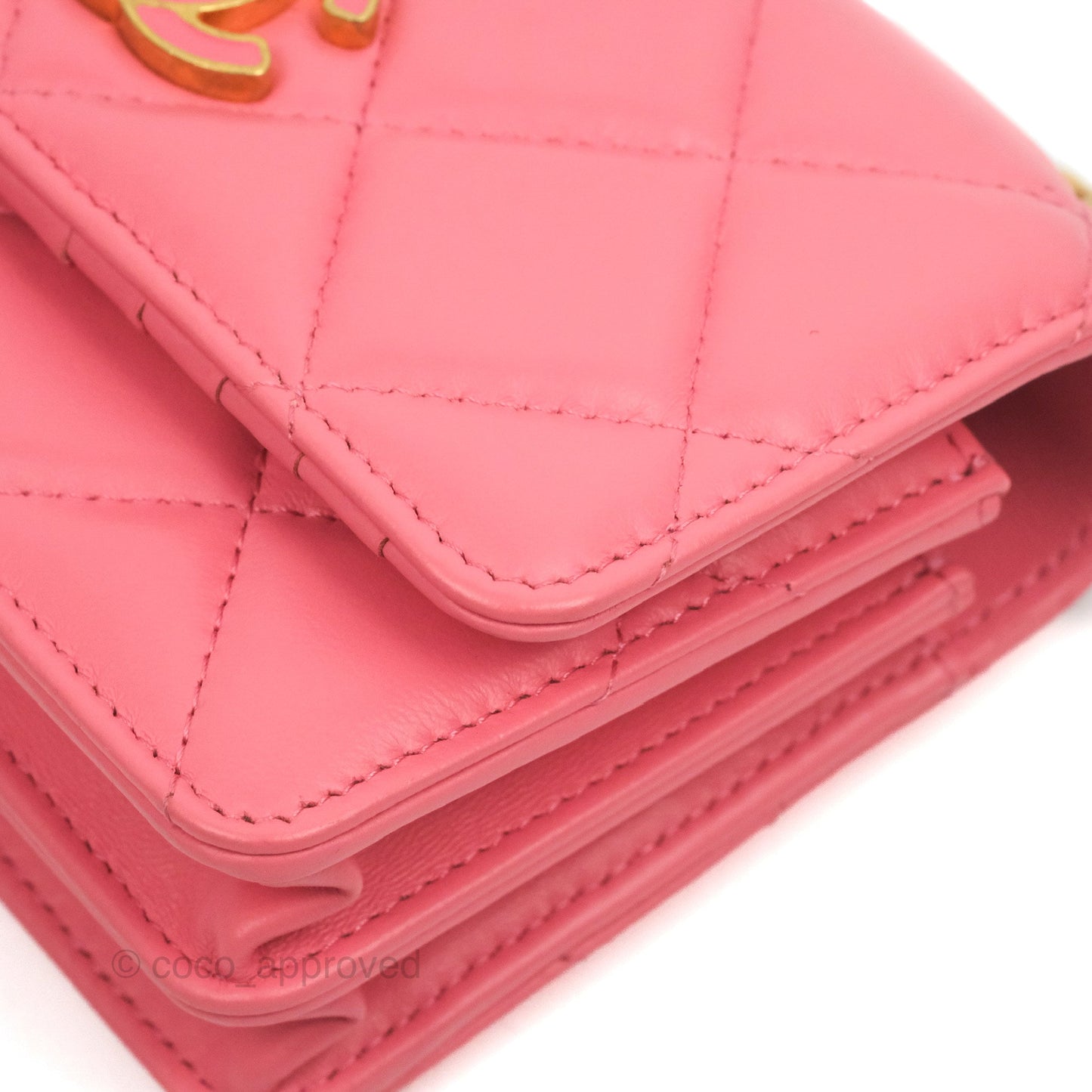 Chanel Enamel Quilted Pending CC Mini WOC Pink Lambskin Aged Gold Hardware 22P