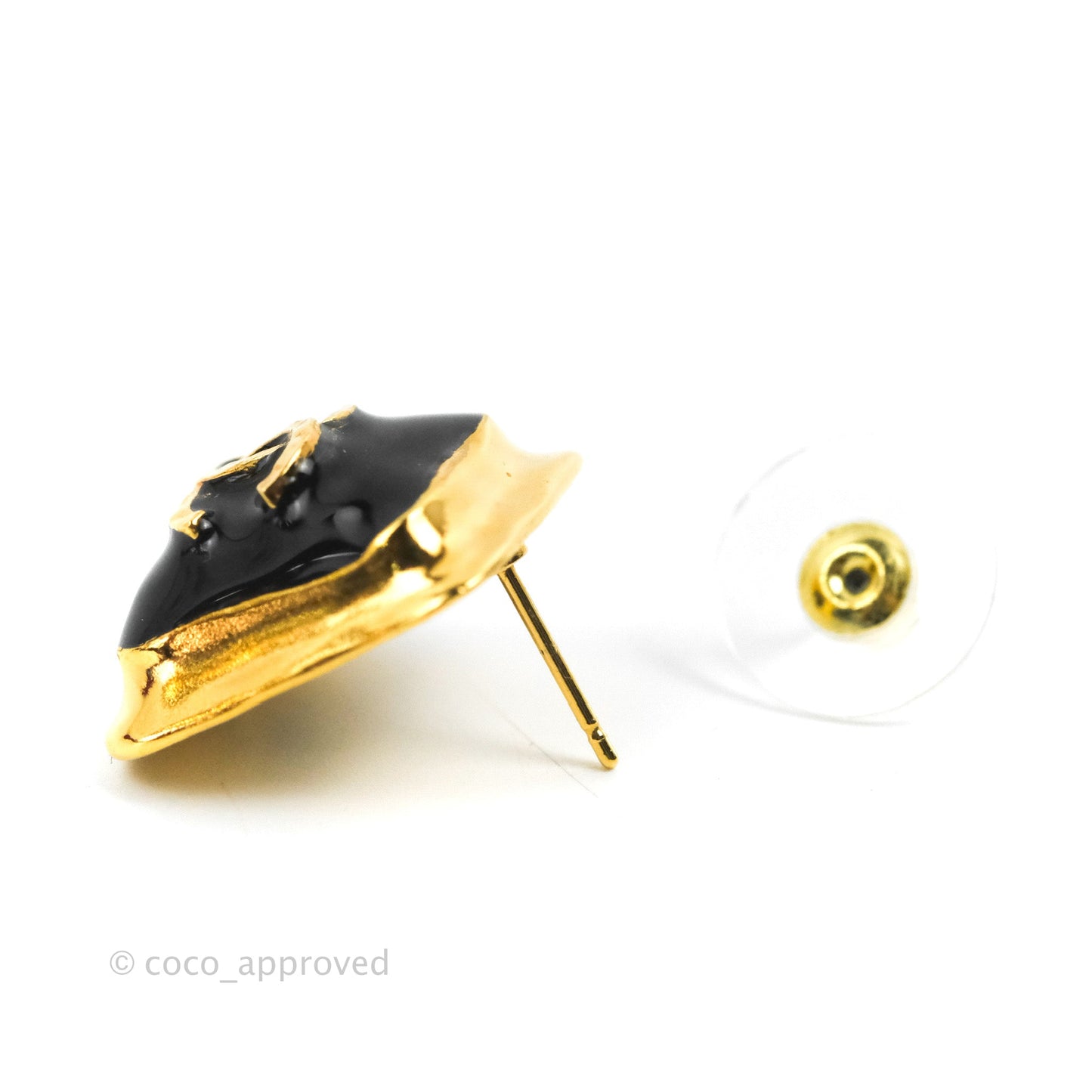 Chanel CC Square Metal Black Earrings Gold Tone 23C