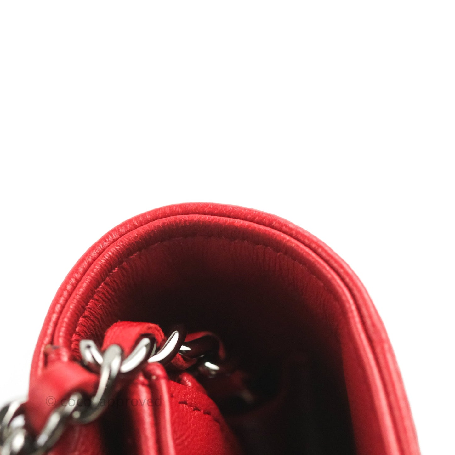 Chanel Boy Wallet on Chain WOC Red Lambskin Dark Silver Hardware
