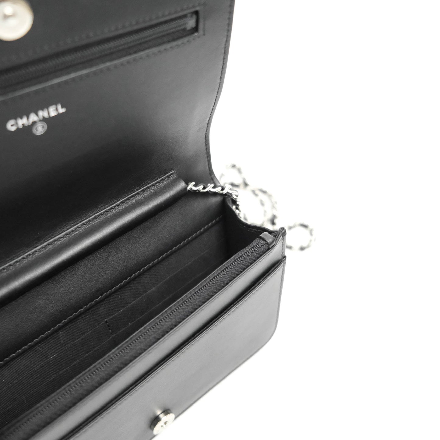 Chanel Camellia Wallet on Chain WOC Black Calfskin Silver Hardware