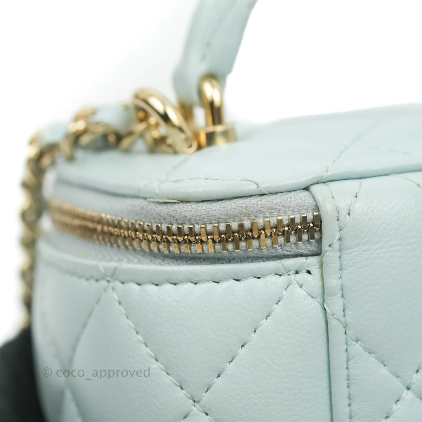 Chanel Mini Top Handle Vanity With Chain Light Blue Lambskin Gold Hardware