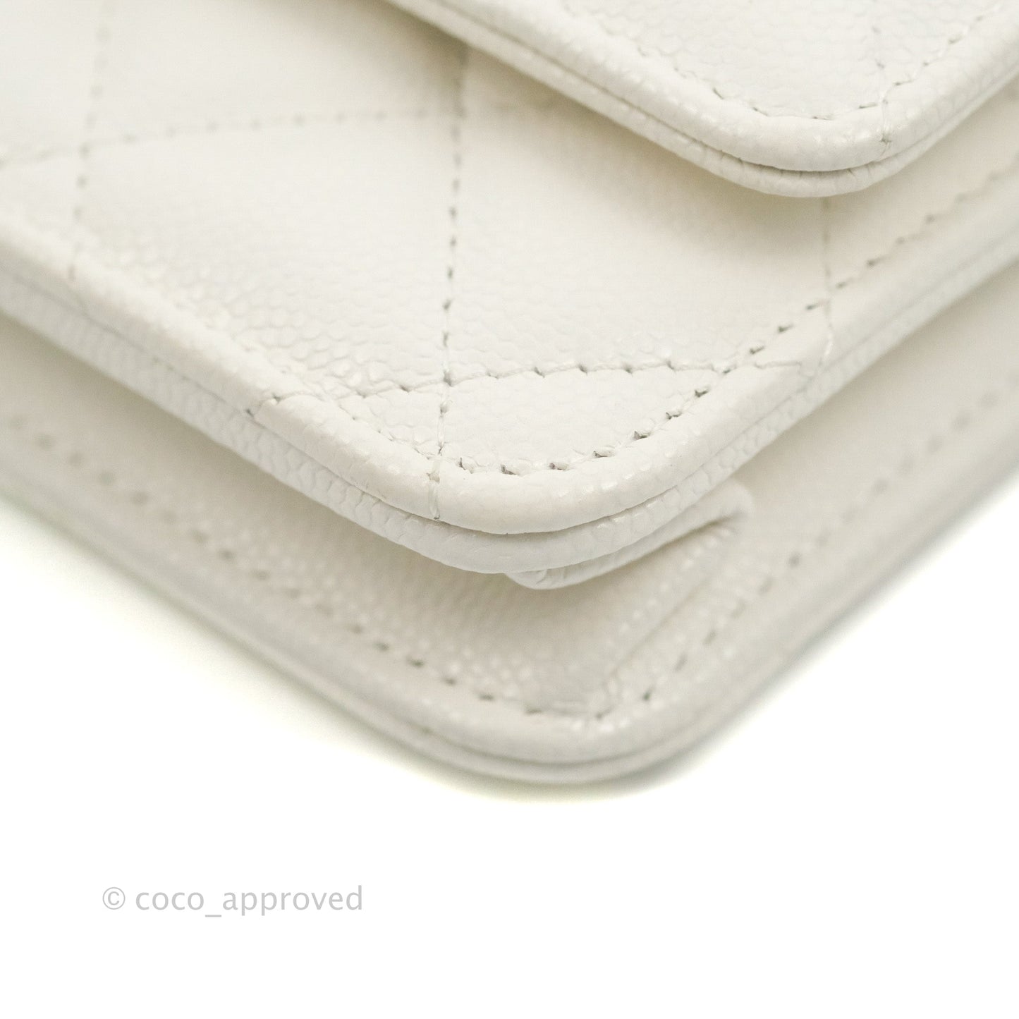 Chanel Quilted Gold CC Coin Wallet on Chain WOC White Caviar Gold Hardware