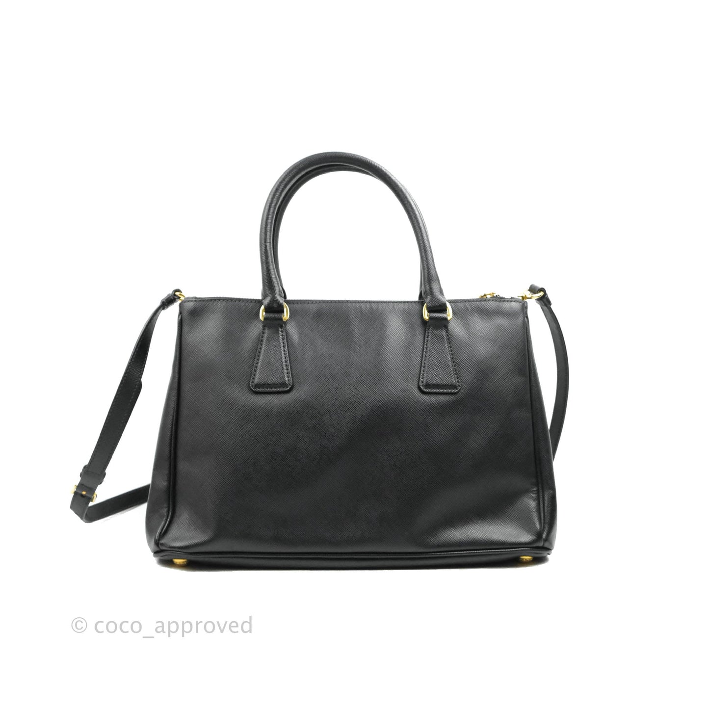Prada Galleria Double Lux Black Saffiano Leather Zip Satchel