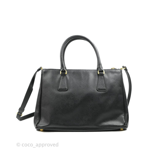 Prada Galleria Double Lux Black Saffiano Leather Zip Satchel