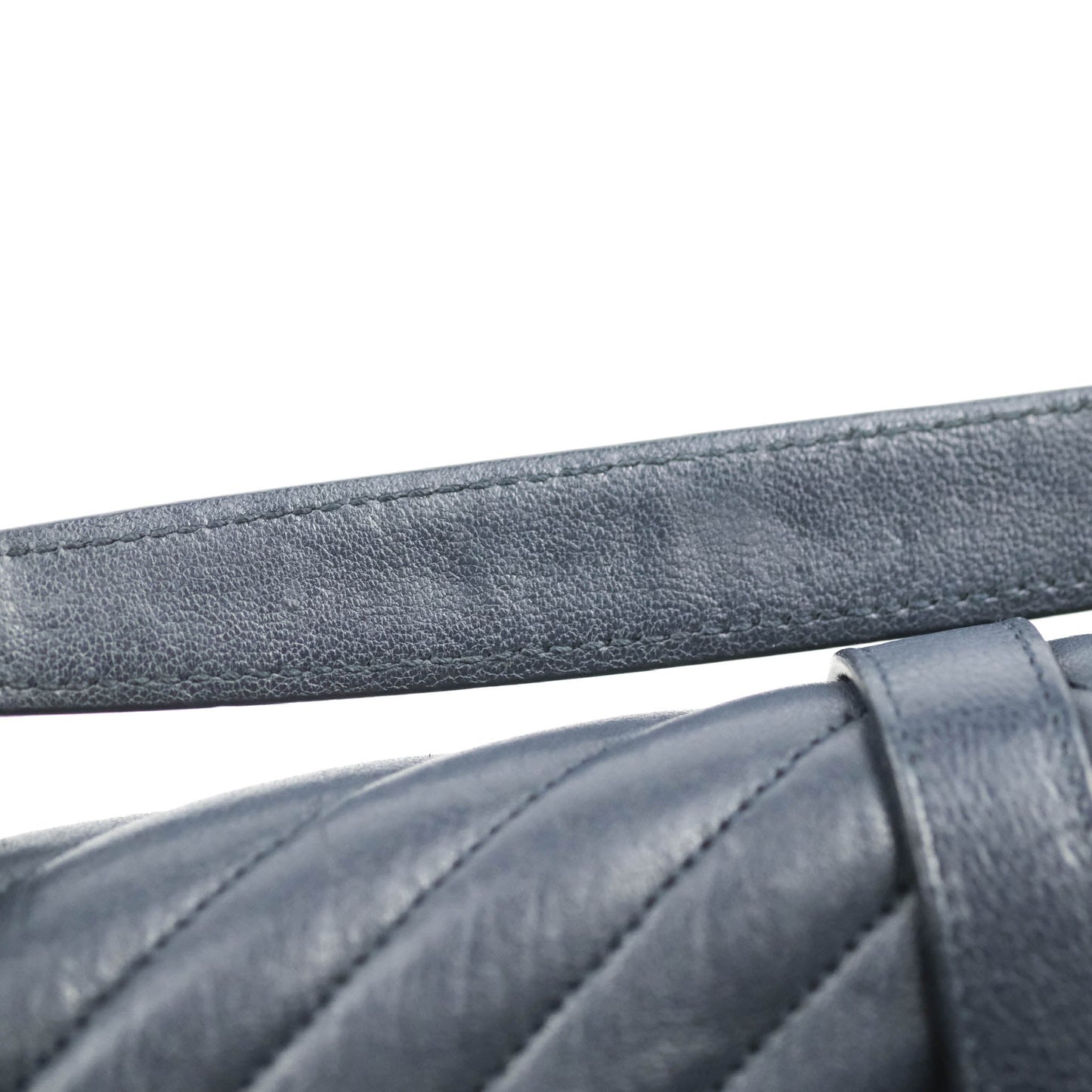 Saint Laurent Chevron Large College Navy Chain Bag Ruthenium Hardware