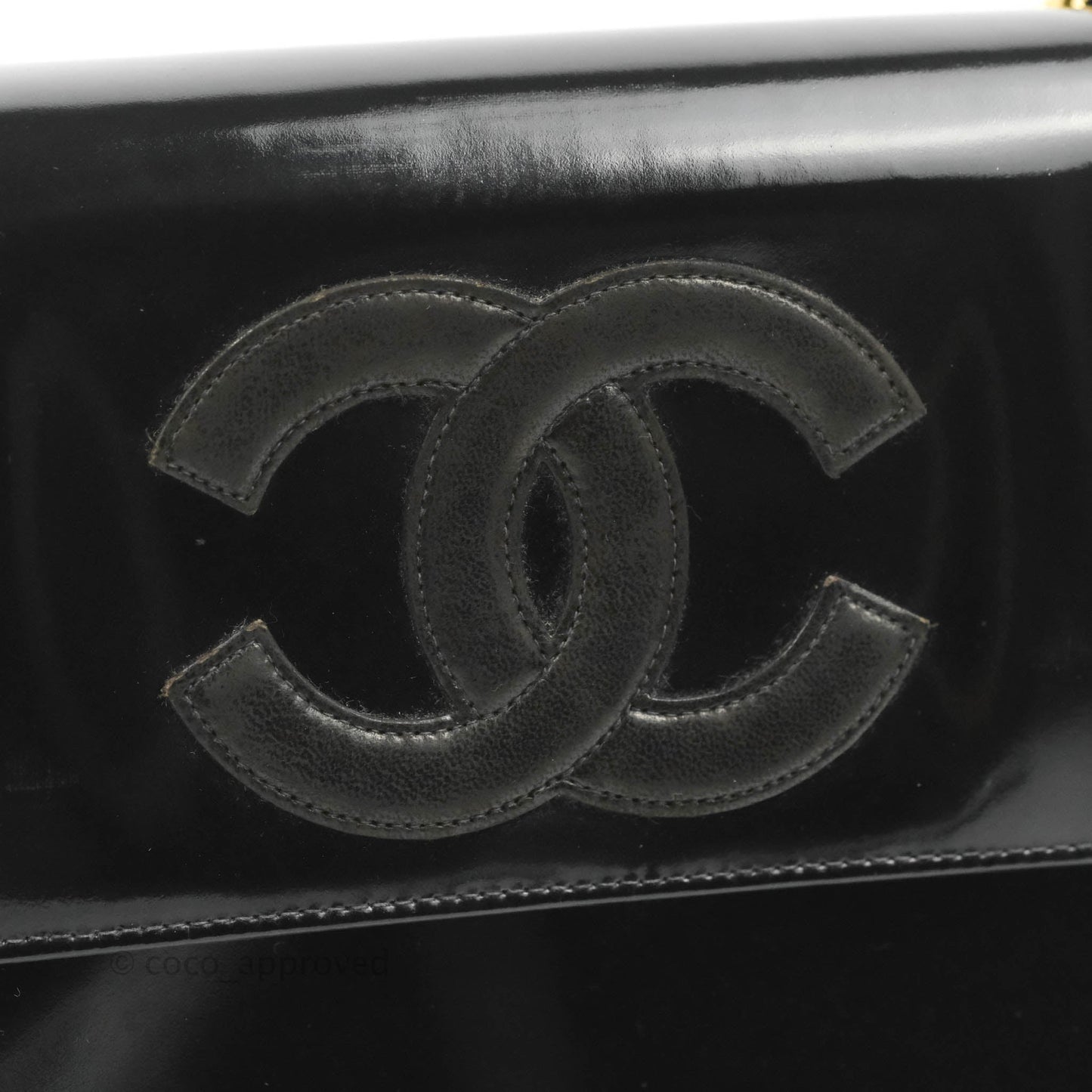 Chanel Vintage Chain Tote Bag Black Patent Gold Hardware