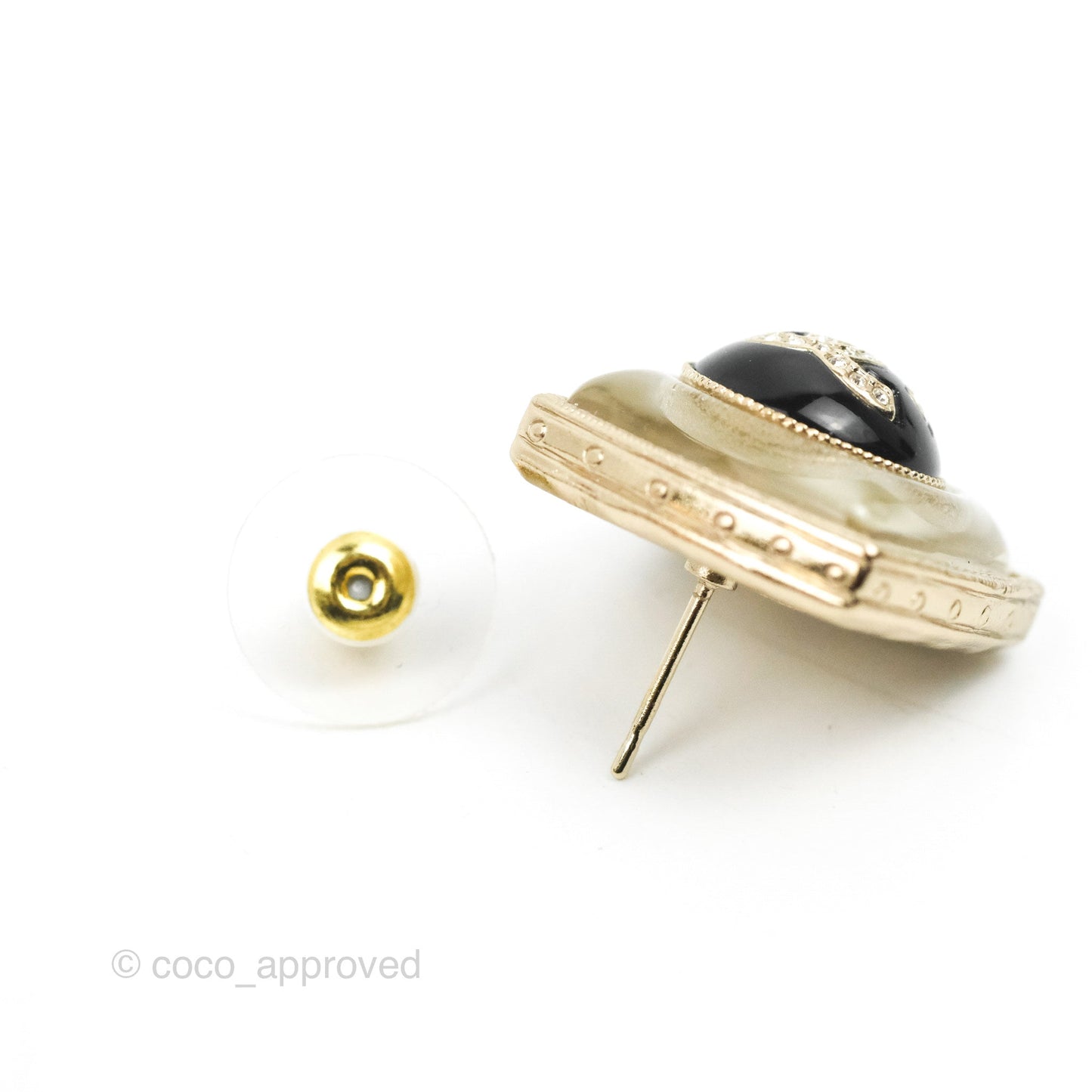 Chanel Square Resin Black Crystal CC Earrings Gold Tone 22C