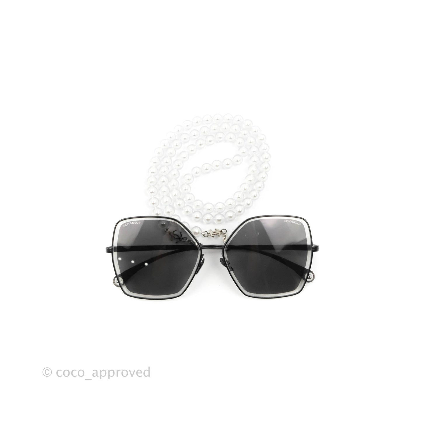 Chanel 4262 Butterfly Black Metal Sunglasses with Pearl Strap