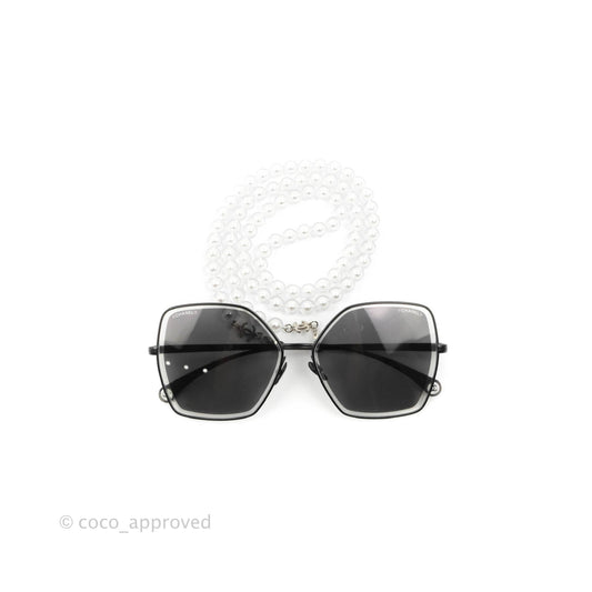 Chanel 4262 Butterfly Black Metal Sunglasses with Pearl Strap